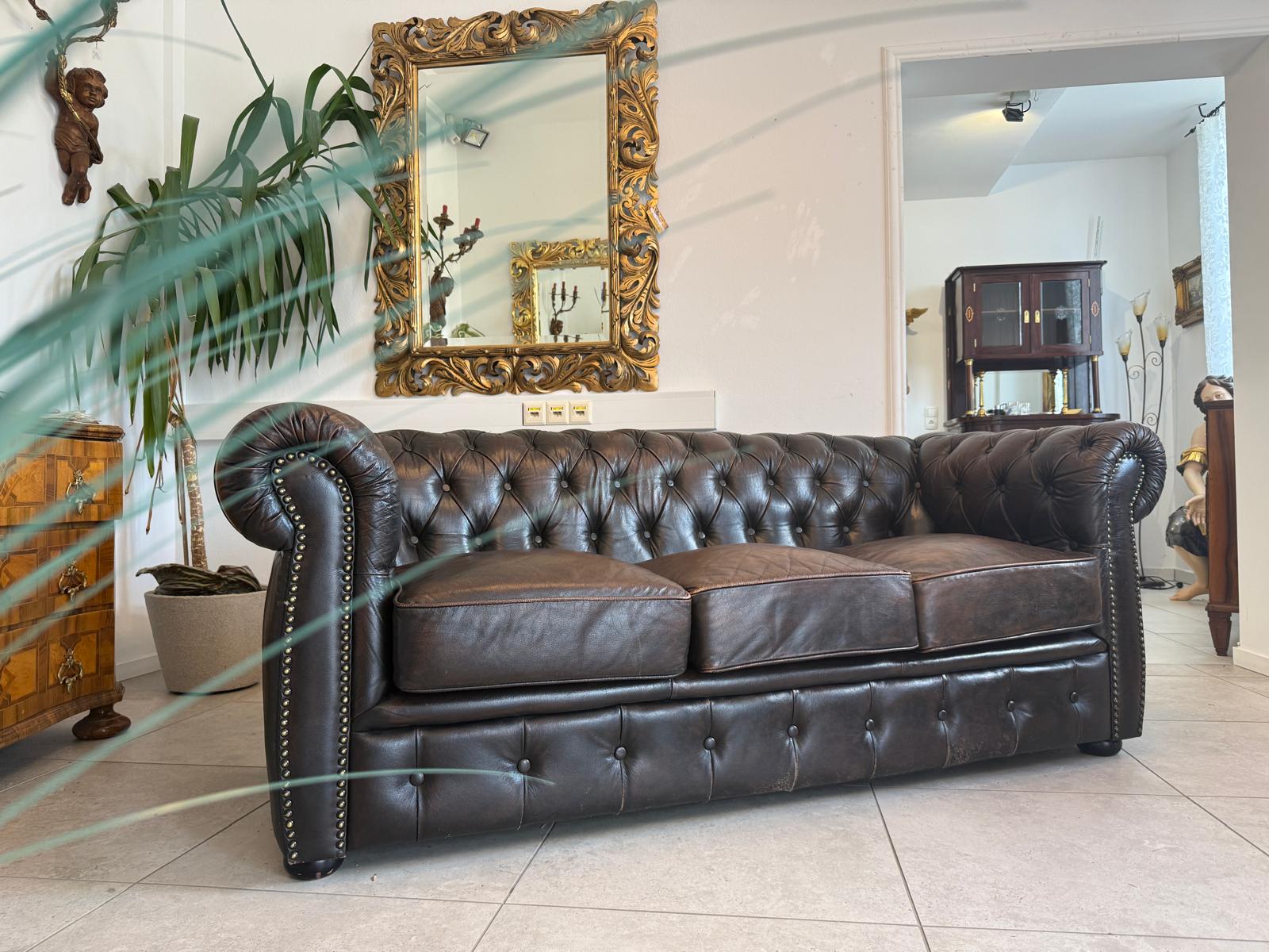 Chesterfield 3er Clubsofa Couch Zigarrenbraun D2756