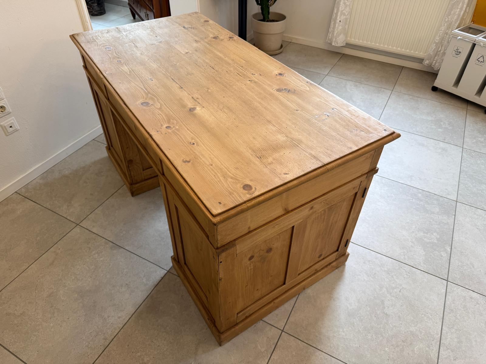 Bäuerlicher Naturholz Jugendstil Schreibtisch - Massivholz Bauernmöbel G2136