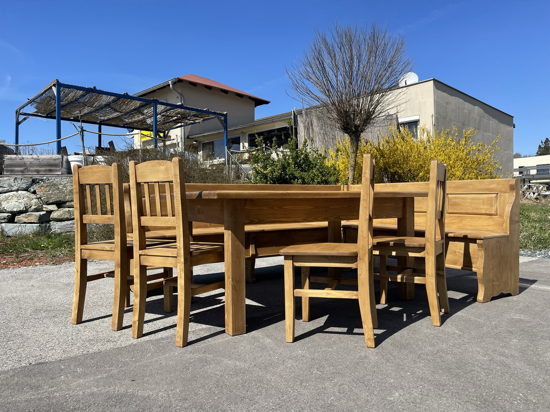 Bauernstube Eckbankgruppe mit massivem Bauerntisch und 4 Sessel, Landhausstil MIBEST