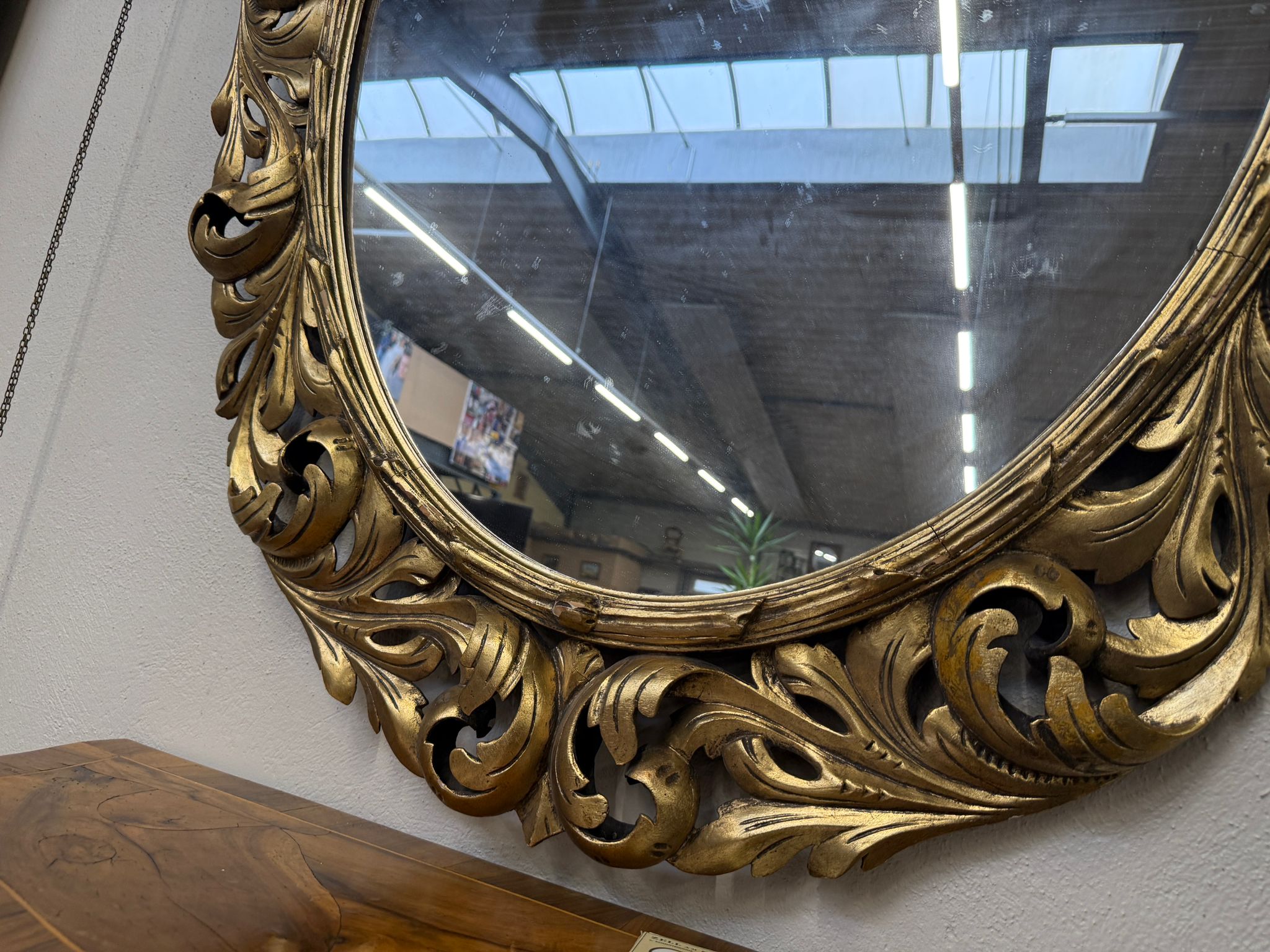 Sale Ovaler Florentiner Spiegel Barockspiegel Akanthusblattschnitzkunst Altvergoldet D1109