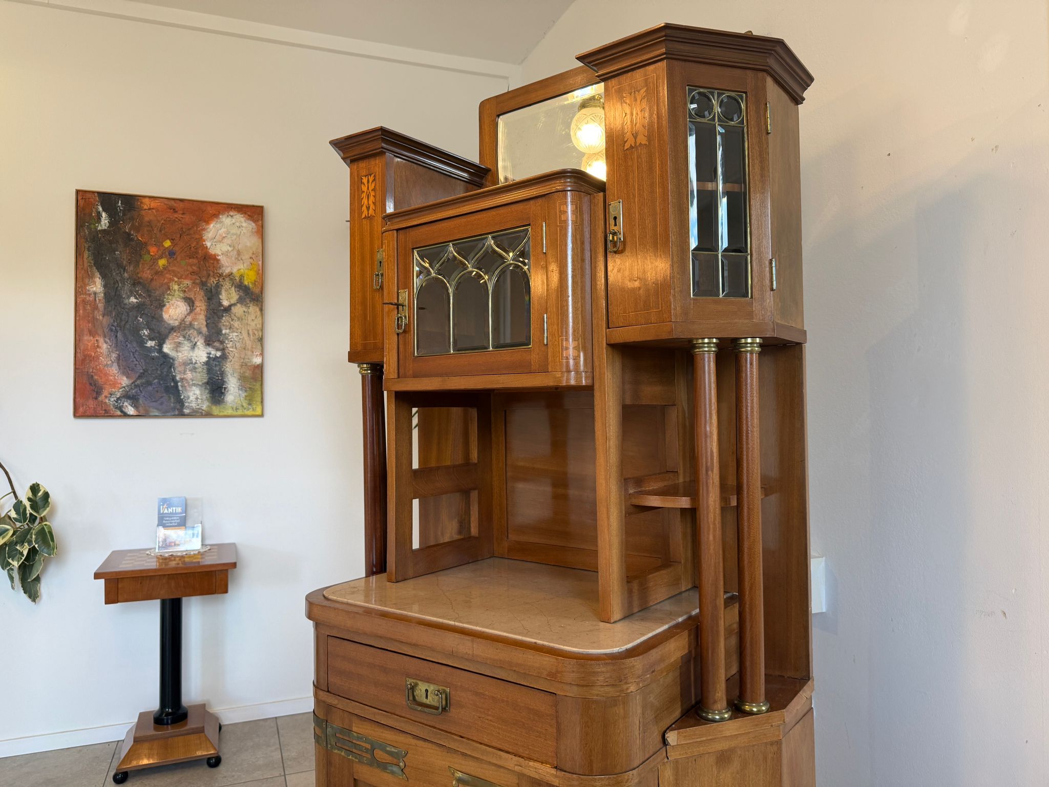 SALE Originale Jugendstil Säulenschrank Bücherschrank Vitrine Antiquität  D2281