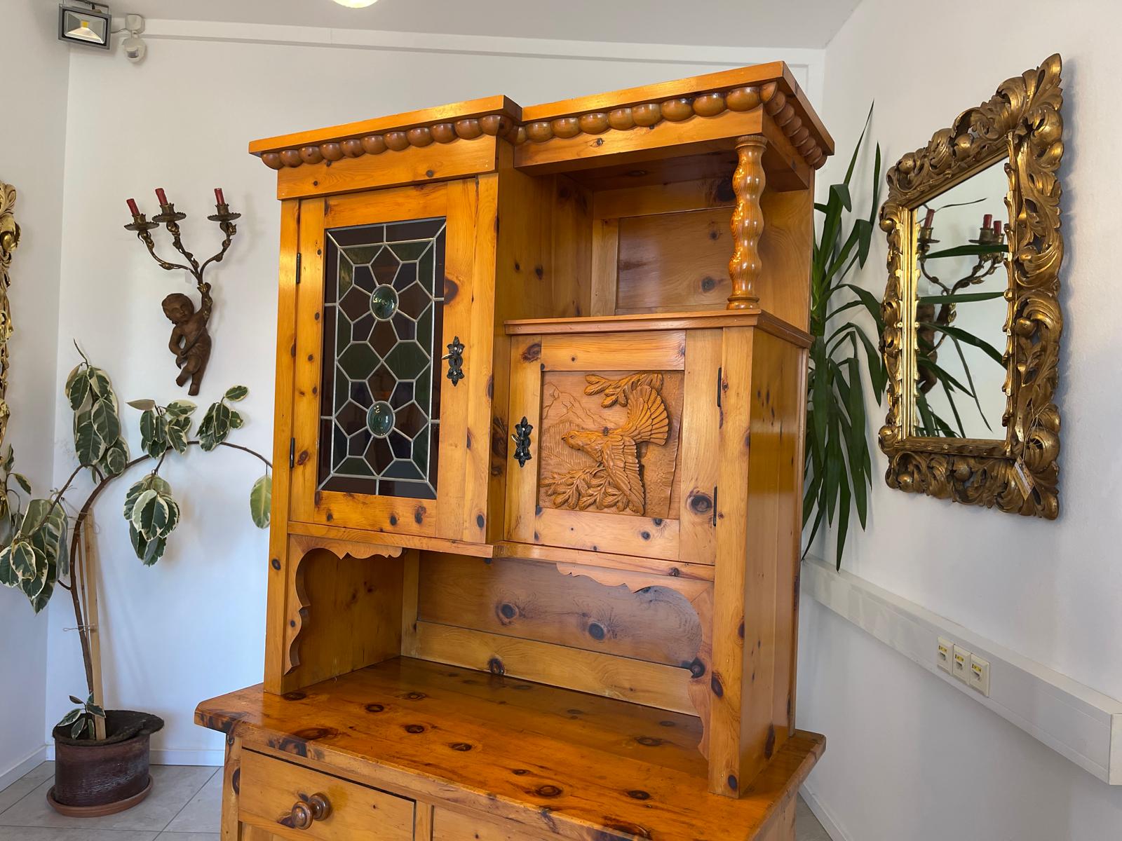 Zirbenholz Kredenz Küchenvitrine Butzenglas Küchenschrank G1263