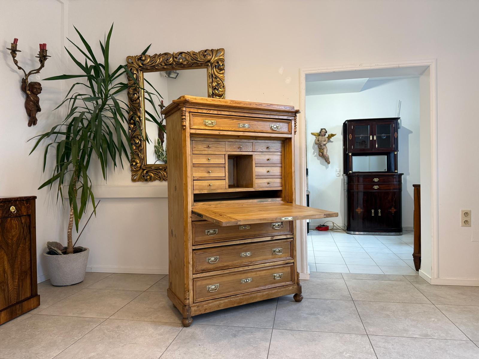 Restaurierter bäuerlicher Gründerzeit Sekretär Naturholz Antik WeichholzD1117