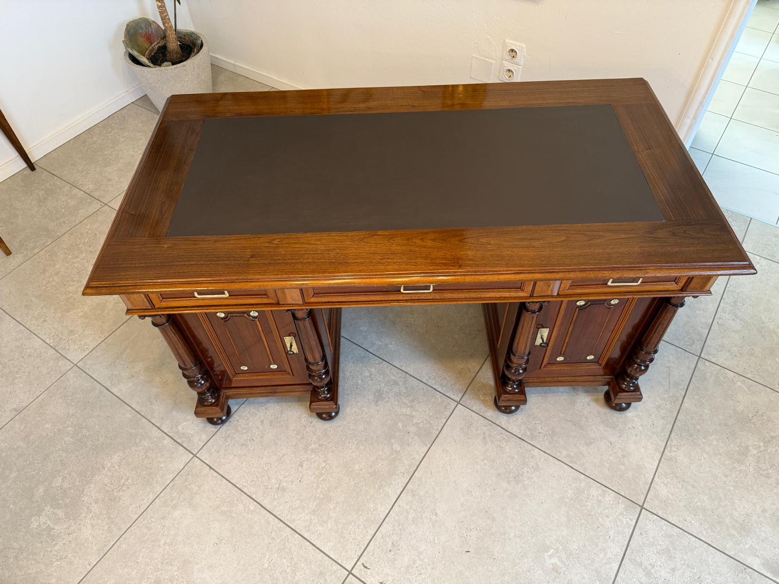 Restaurierter Original Gründerzeit Säulen Schreibtisch Sekretär Eichenholz G2240