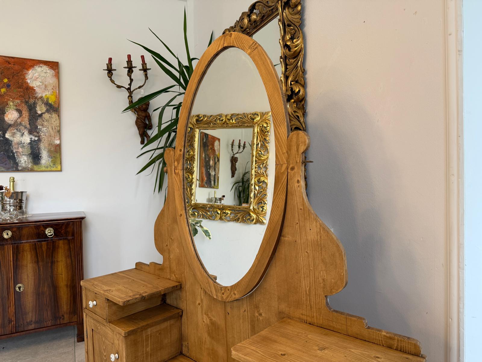 Jugendstil Spiegelanrichte Psyche Antikes Möbelstück mit Schwenkspiegel G2138