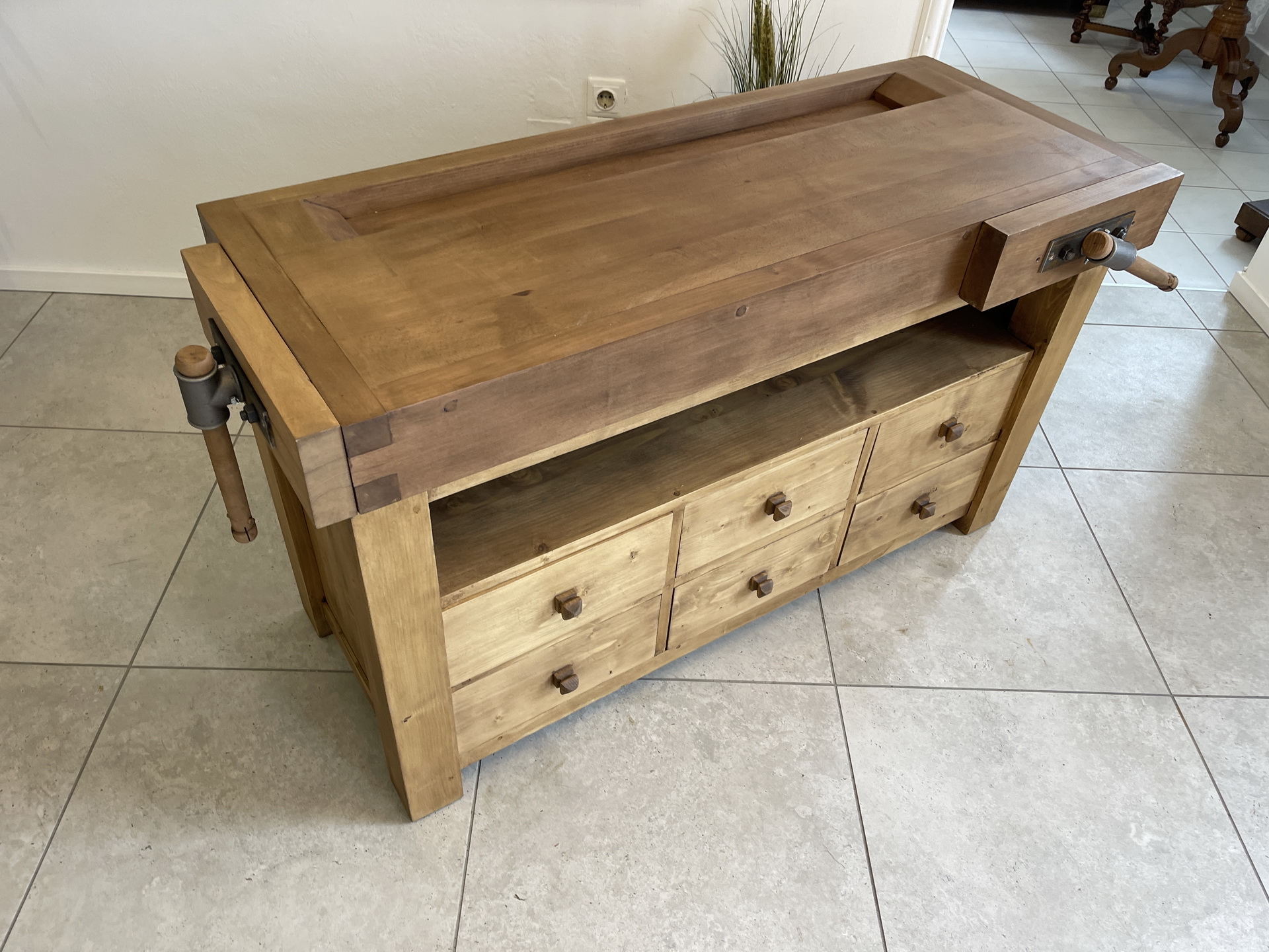 Barock-Biedermeier-06 Schmale Hobelbank,Werkbank Werktisch Anrichte A4183