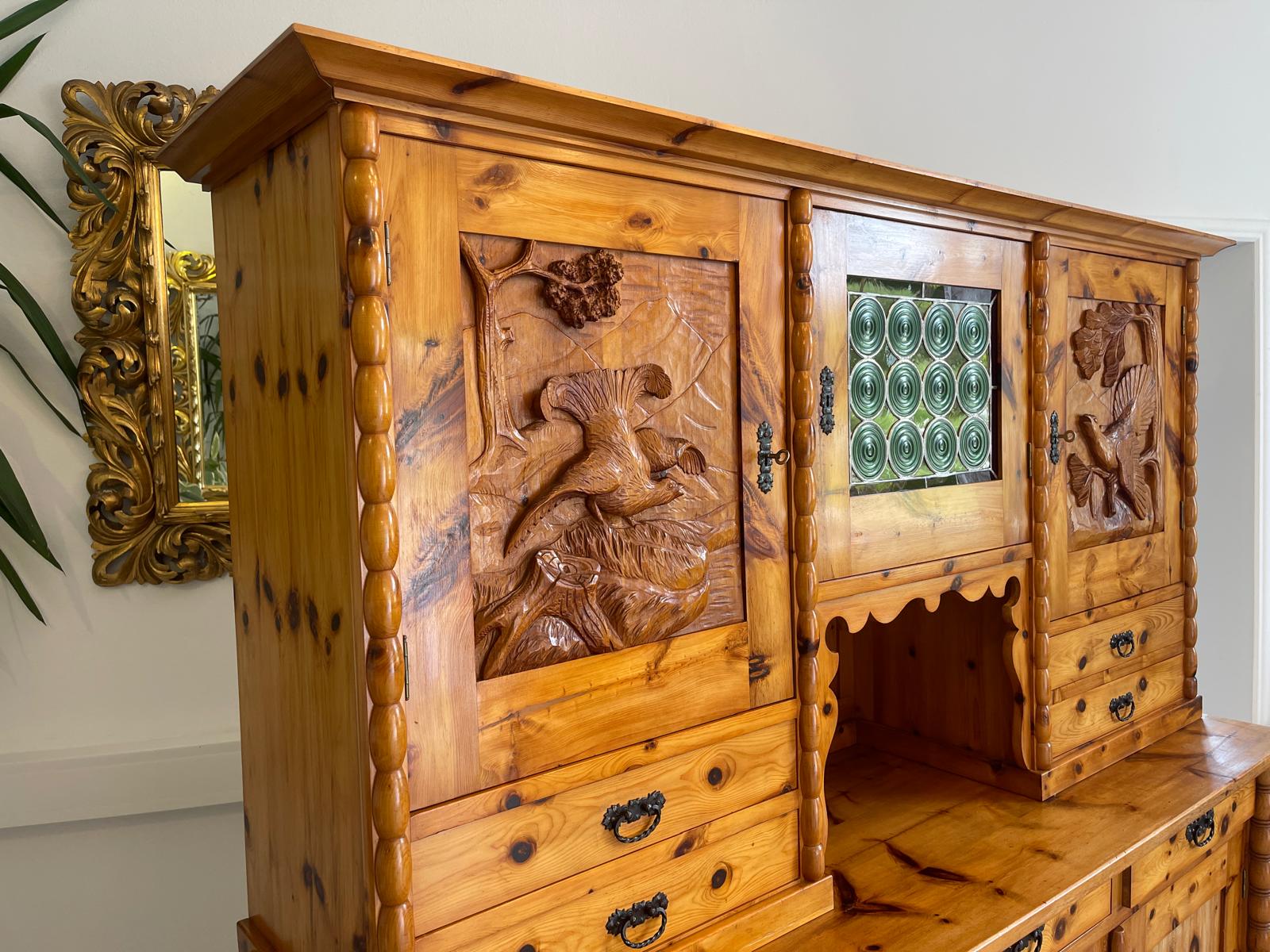 Alte Zirbenholz Kredenz Küchenvitrine Butzenglas Küchenschrank Landhausstil G1670