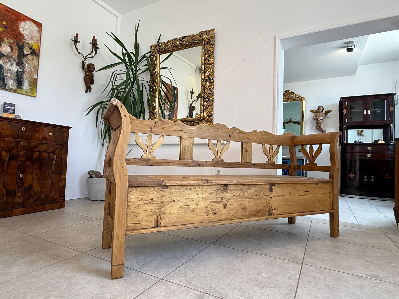Provinzielle Biedermeier Truhenbank Landhausbank Antik D2417