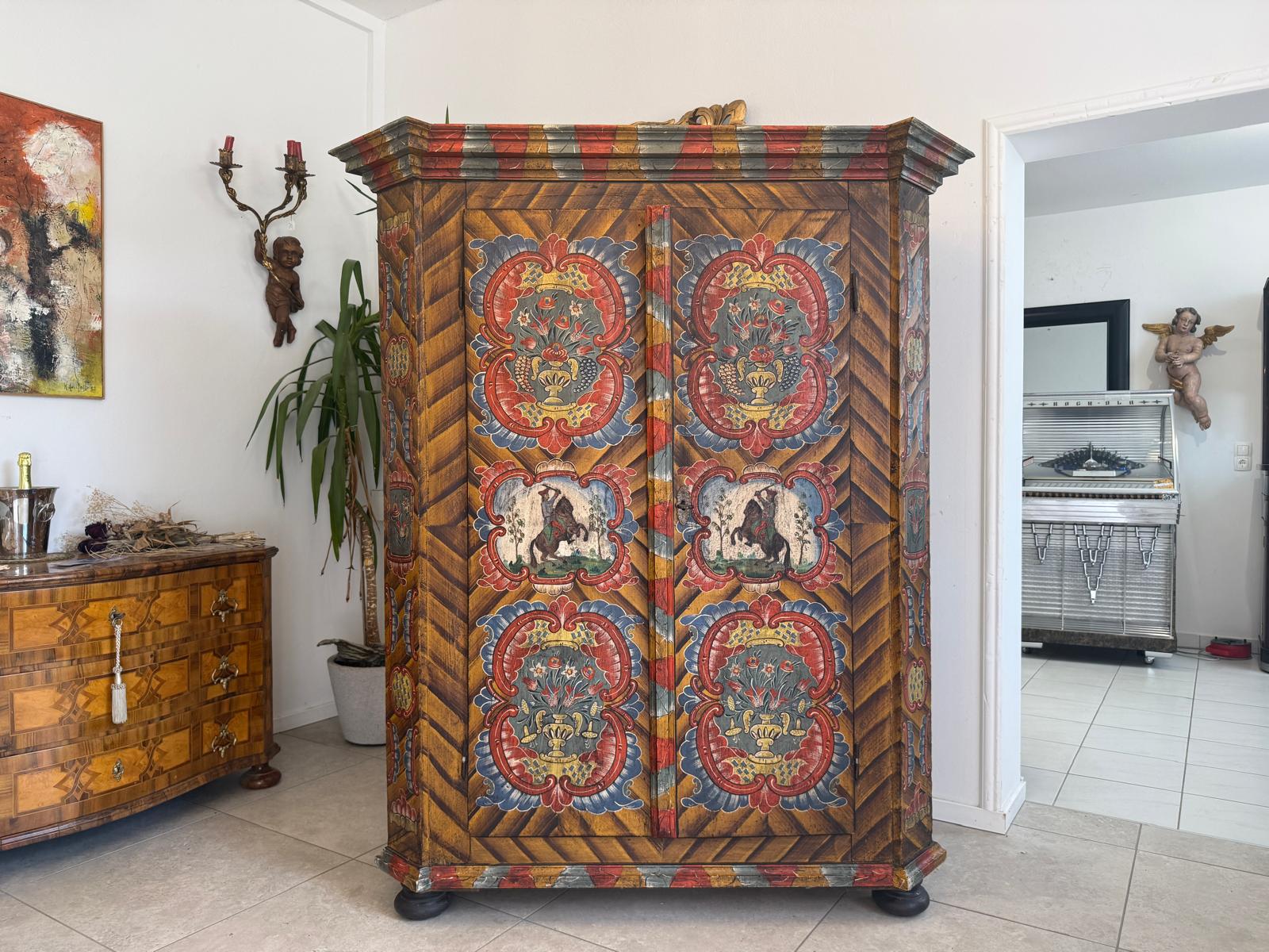 Originaler Bauernschrank Biedermeierschrank Handbemalt Reiterkasten D2795