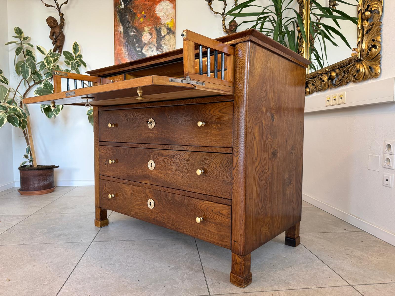 Biedermeier Schreibkommode Eichenholz Antiquität Antikmöbel Restauriert D1174