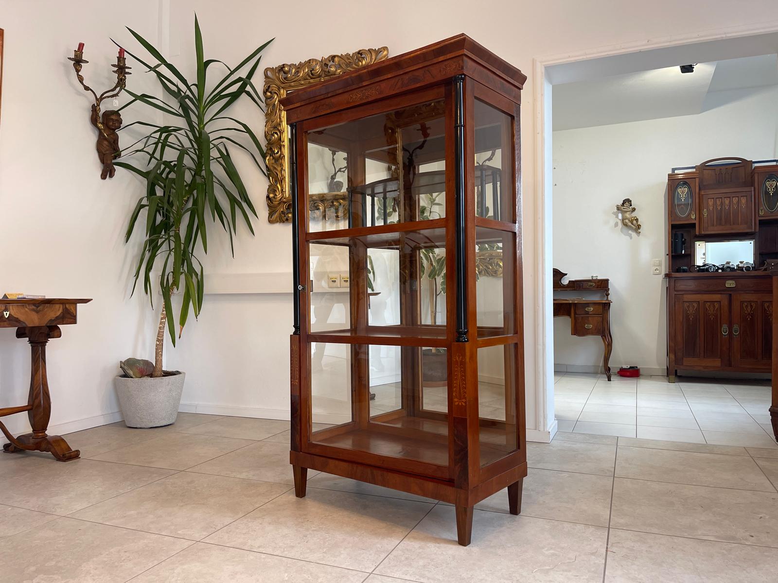 Originale Biedermeier Säulen Vitrine Glasschrank Antiquität Bücherschrank G1673