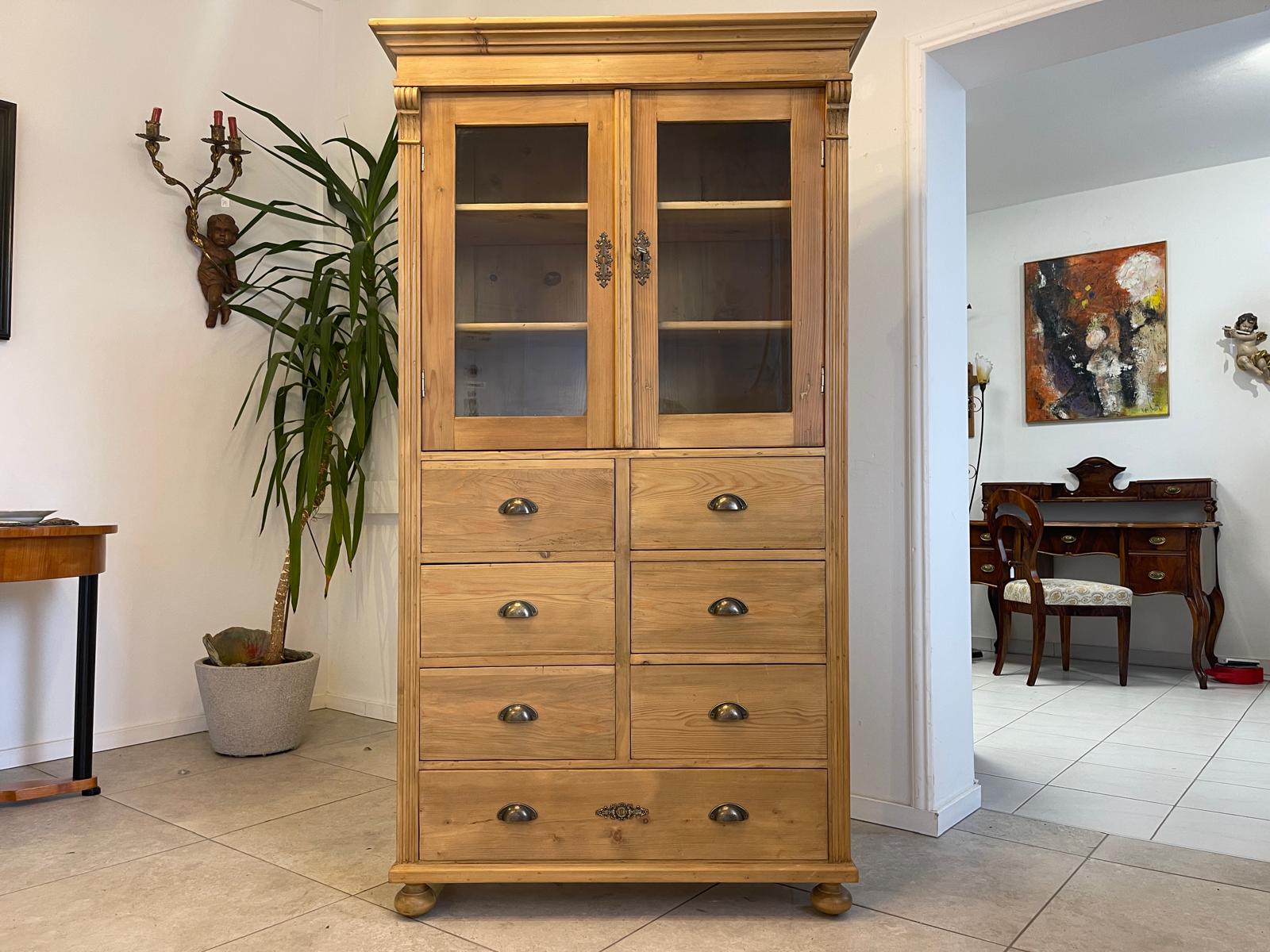Bäuerliche Vitrine Bauernvitrine Naturholz Bücherschrank Bauernstube G1245