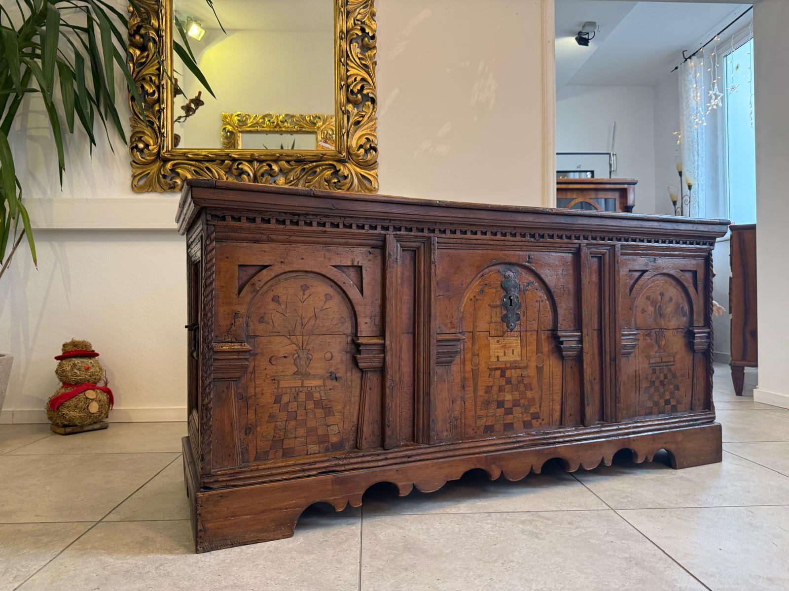 Truhe Bauerntruhe Naturholztruhe Nadelholz Bauernmöbel Antiquität G2366