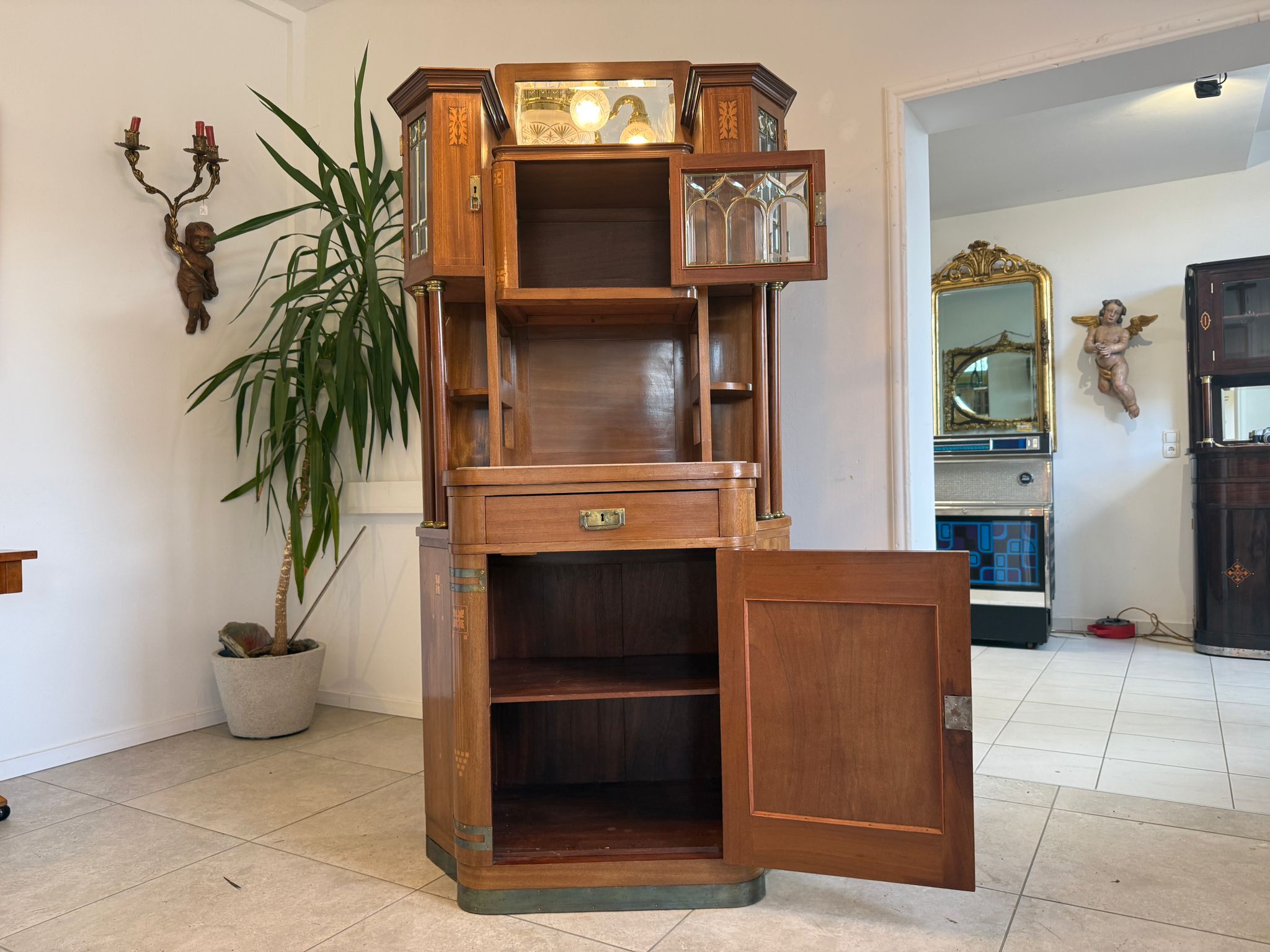 SALE Originale Jugendstil Säulenschrank Bücherschrank Vitrine Antiquität  D2281