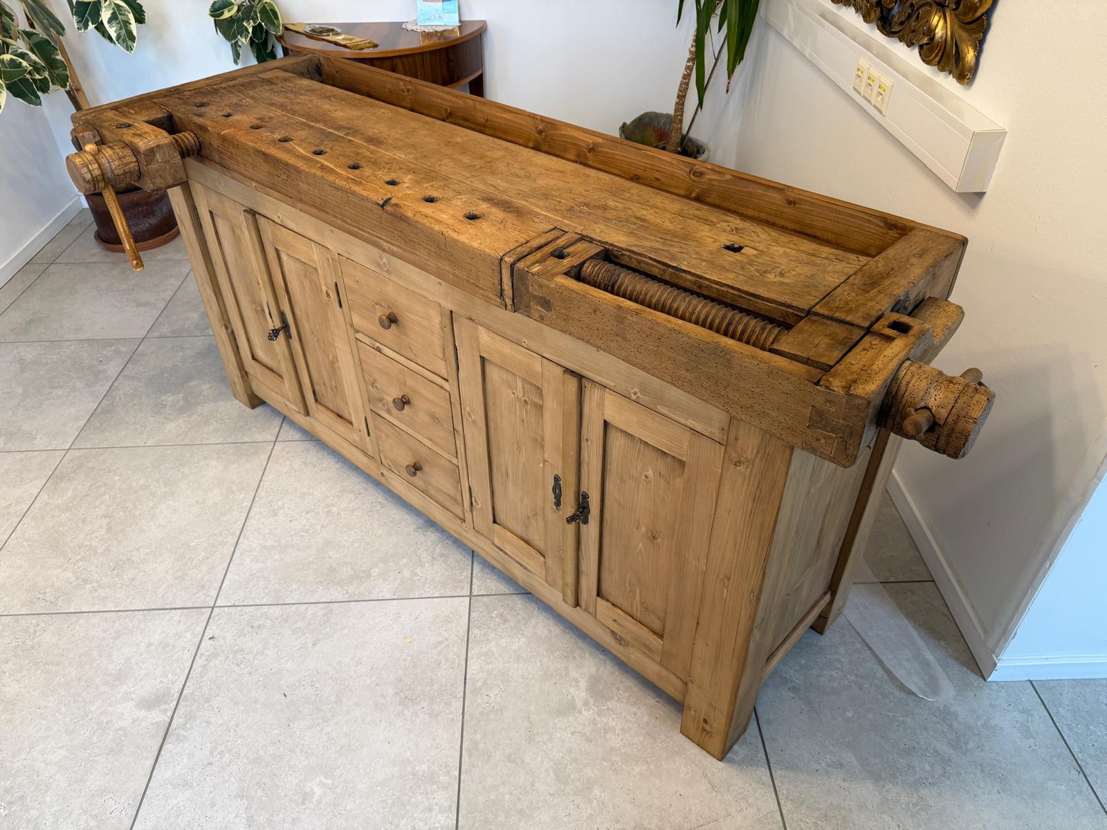 Urige Hobelbank Werkbank Pult Tresen Ladenschrank Antik G2257