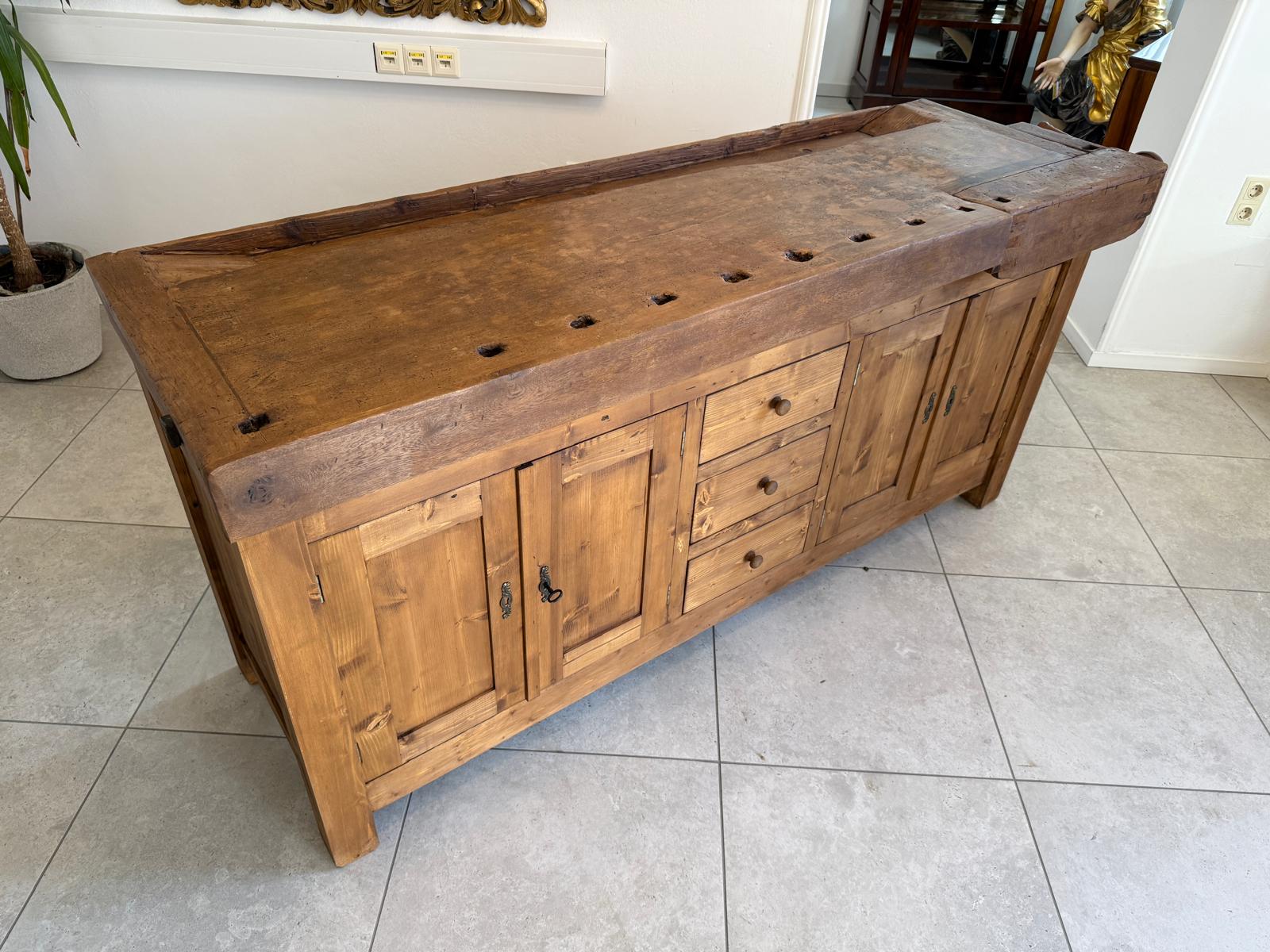 Urige Hobelbank Werkbank Pult Tresen Ladenschrank Antik G2191