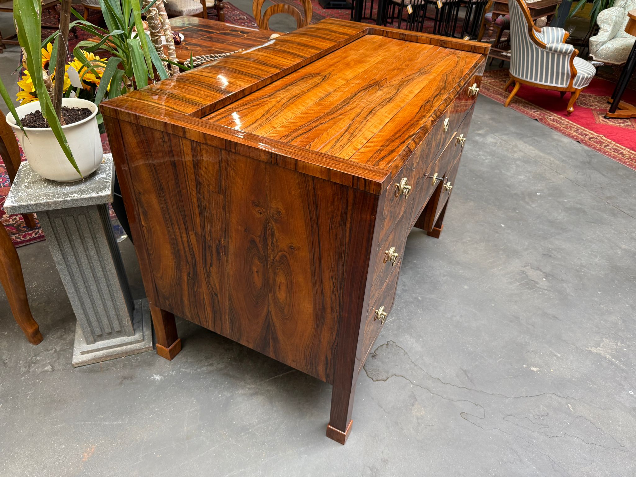 Restaurierte Biedermeier Schreibkommode Sekretär Nussholz Antiquität G2054