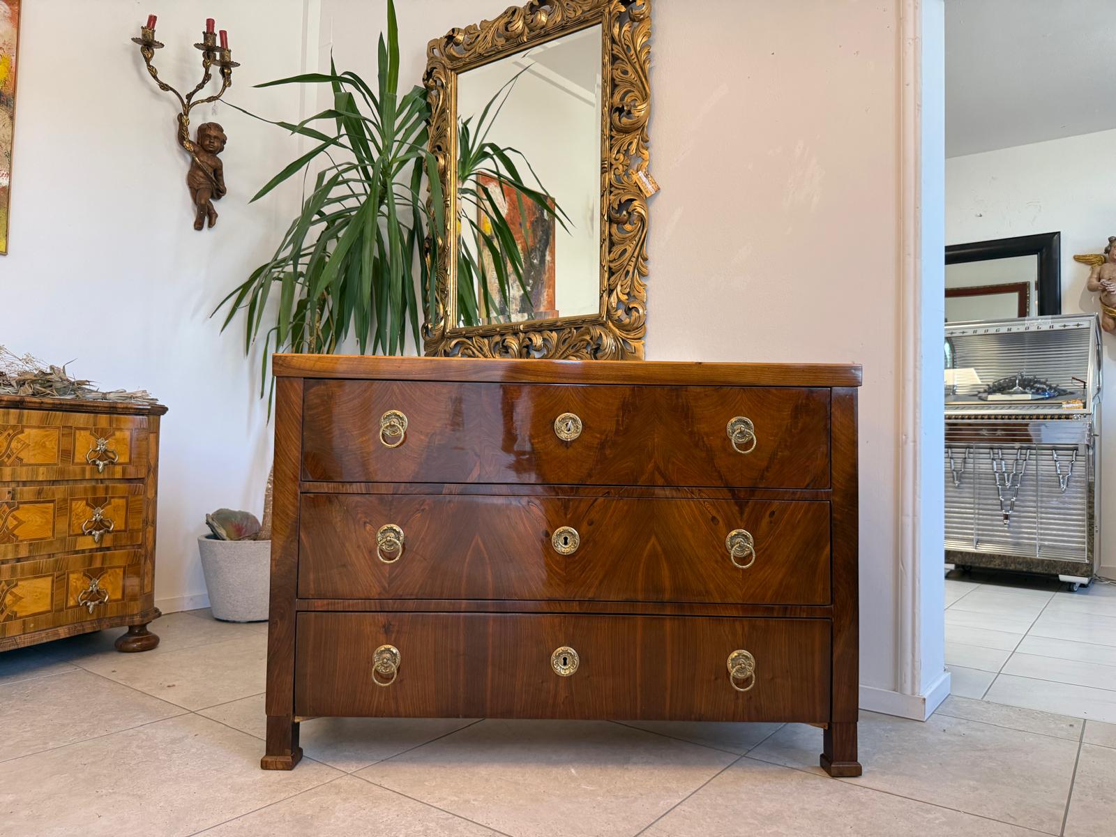 Biedermeier Kommode 3 Ladenkommode Nussholz Antiquität Restauriert D2688