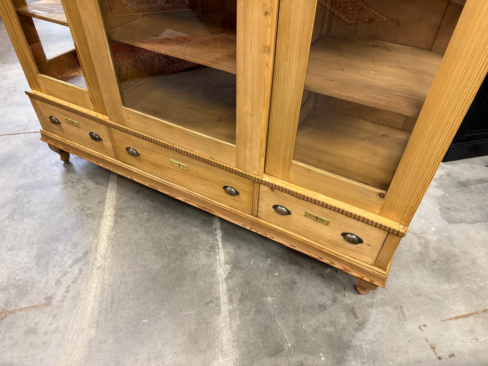 Antiker Bäuerlicher Bücherschrank Große Bibliotheksvitrine Glasschrank G2265