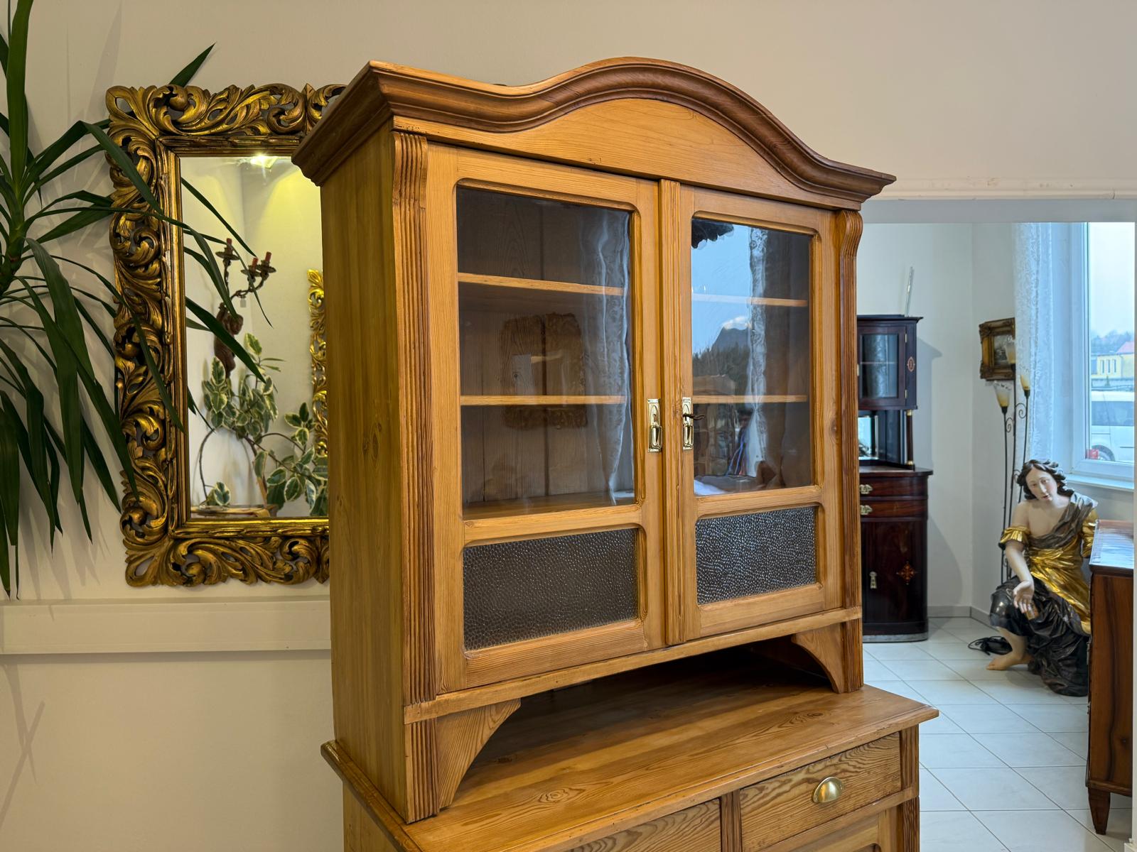 Jugendstil Küchenschrank Naturholz Fichtenholz Turmkredenz Antik Weichholz D1118