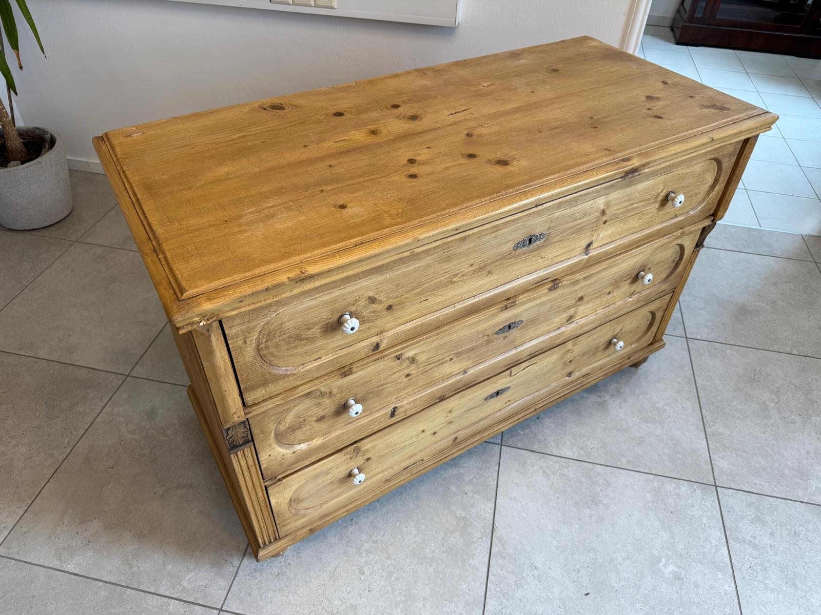 Originale Biedermeier Kommode Antik 3 Laden aus Fichtenholz Weichholz G2134