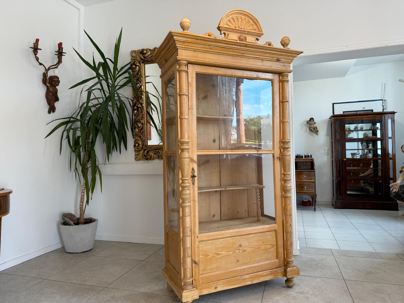 Originale Vitrine Bauernschrank Naturholz Bücherschrank Bauernvitrine Antik G2144
