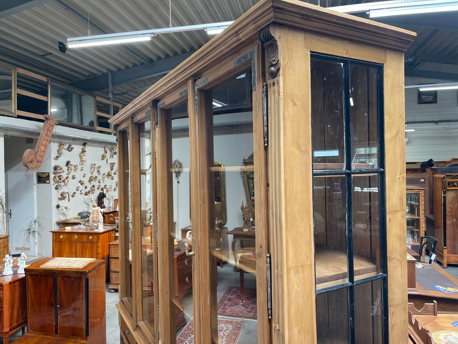 Antiker Bäuerlicher Bücherschrank Große französische Bibliotheksvitrine Glasschrank G1367