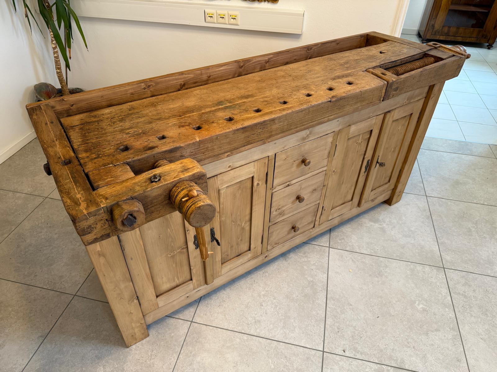 Urige Hobelbank Werkbank Pult Tresen Ladenschrank Antik G2257