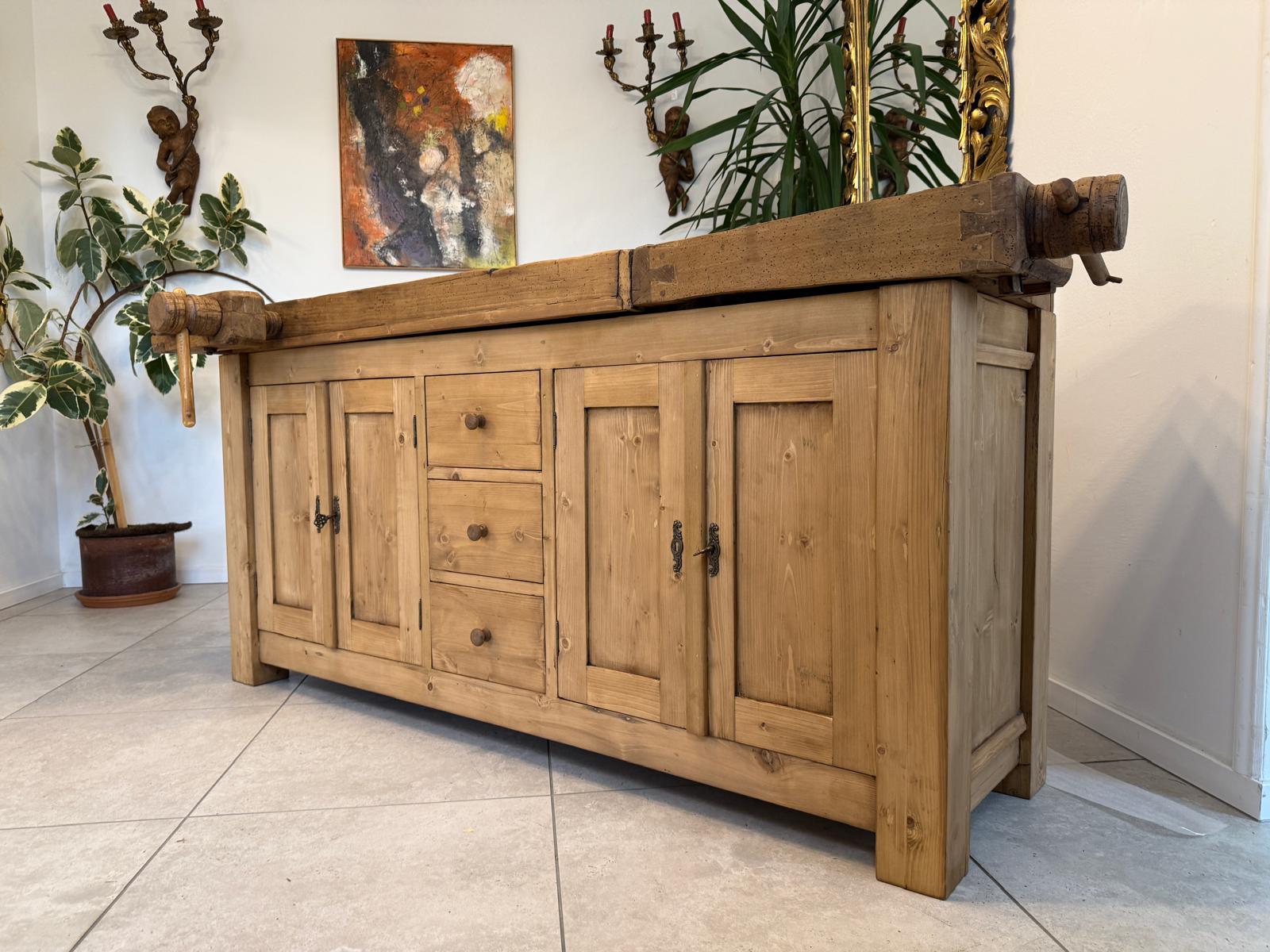 Urige Hobelbank Werkbank Pult Tresen Ladenschrank Antik G2257