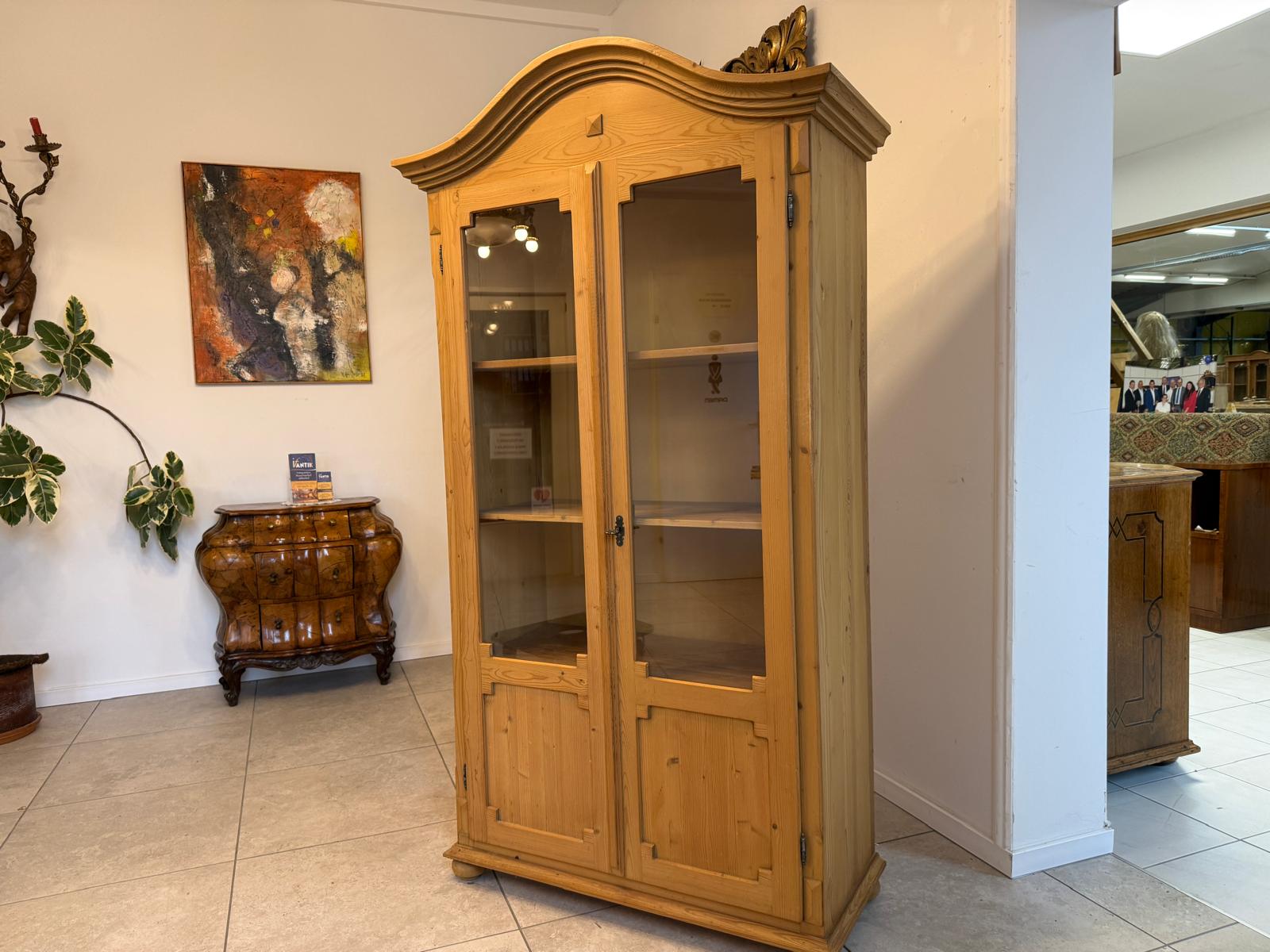 Antike Bauernvitrine Vitrine Naturholz Bücherschrank Alte Bauernmöbel D1155