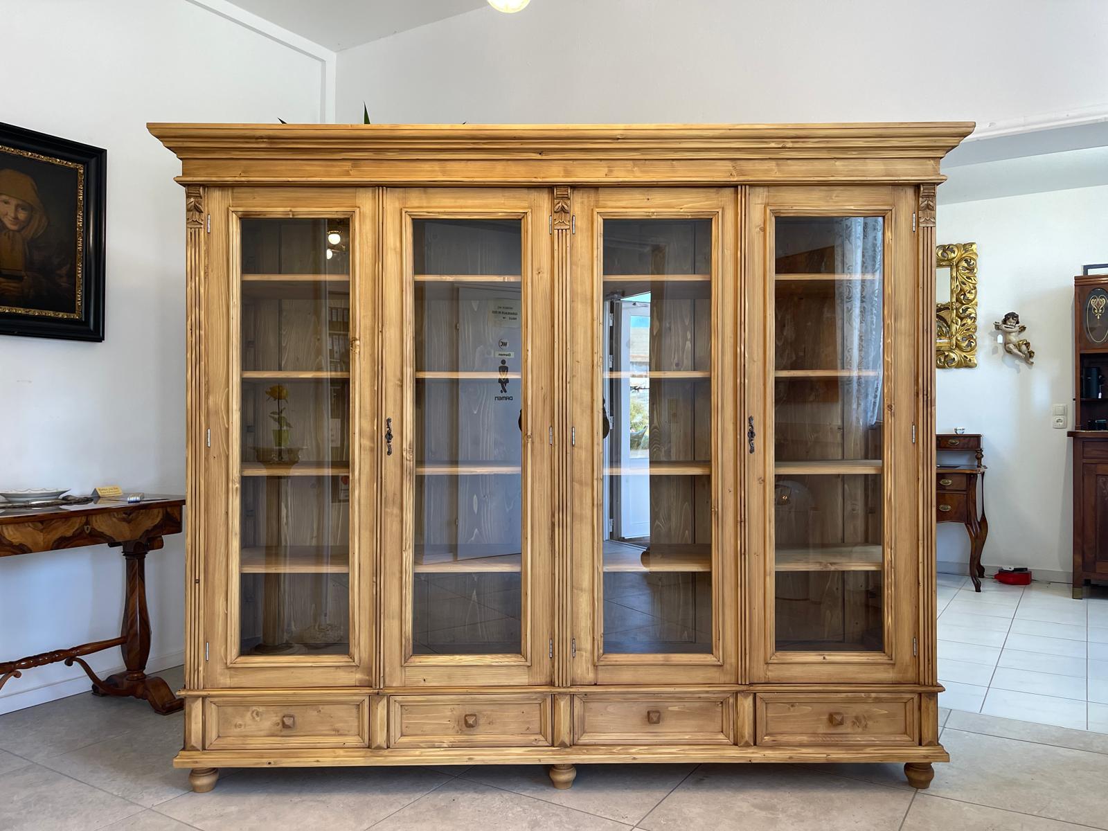 Bäuerliche Glas Vitrine Glasschrank Naturholz Bücherschrank Weichholz G1646