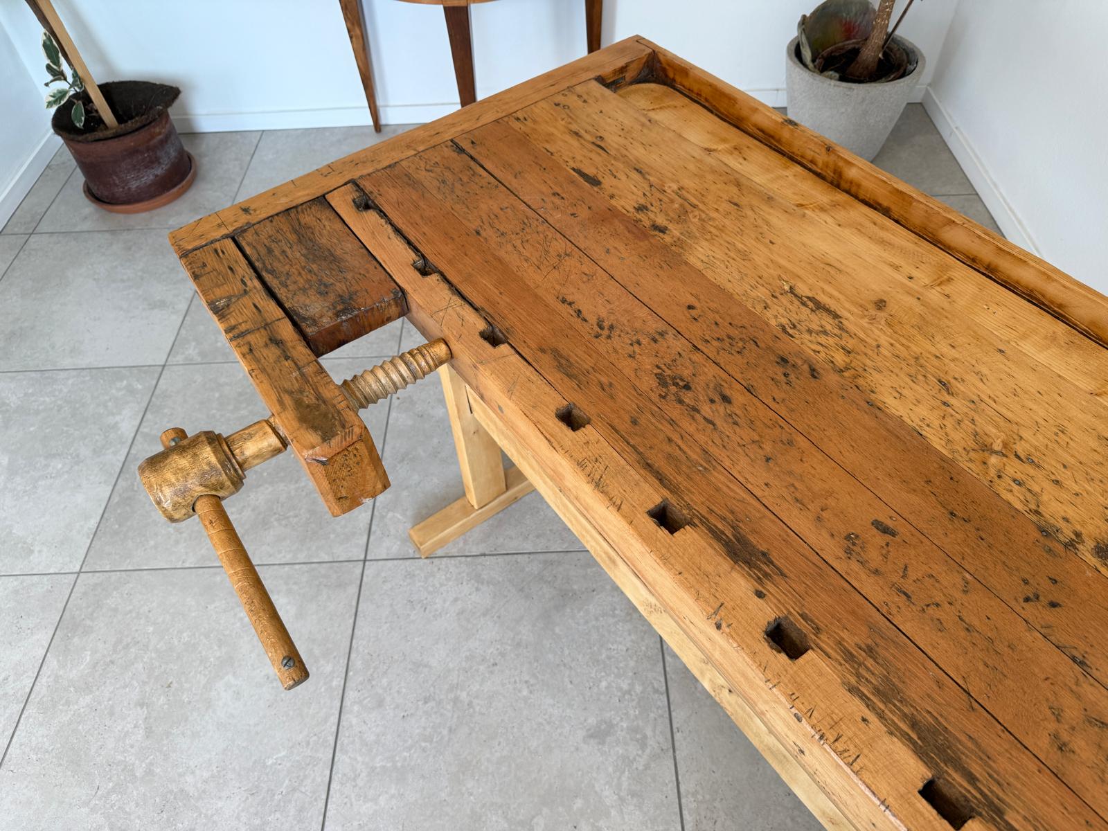 urige massive funktionstüchtige Hobelbank, Werkbank, Küchentisch G2172