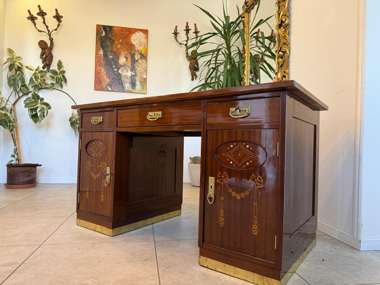 Originaler Jugendstil Schreibtisch Sekretär Freisteher Antiquität D1216