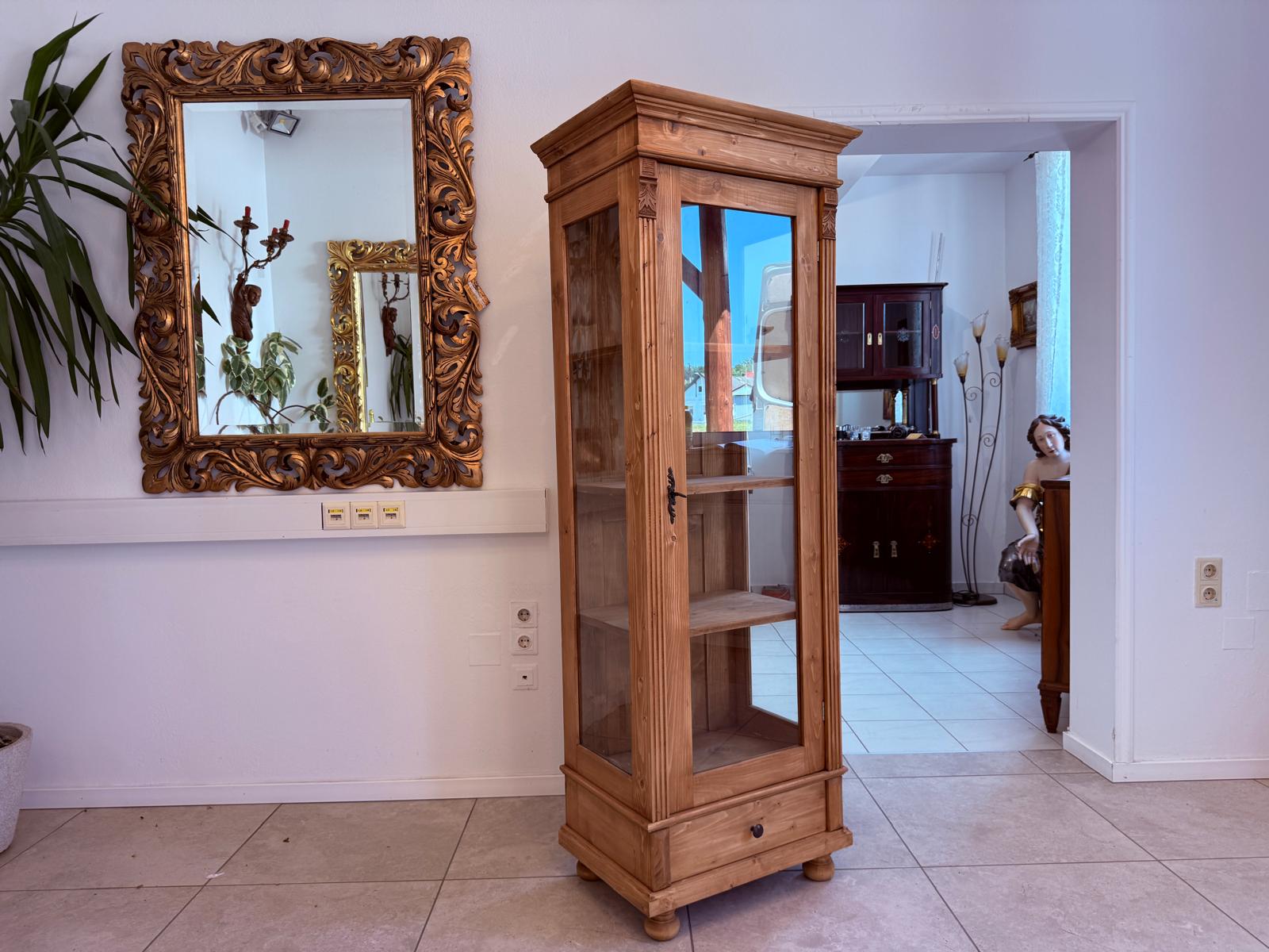Antike Bauernvitrine Vitrine Naturholz Bücherschrank Alte Bauernmöbel D2702
