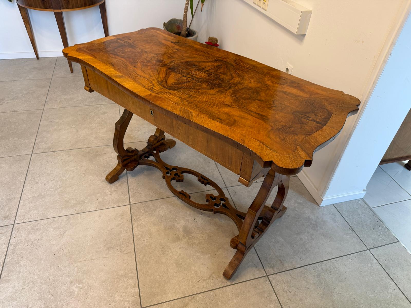 Biedermeier Tisch Schreibtisch Sekretär Marketiert Intarsien Antiquität G2373