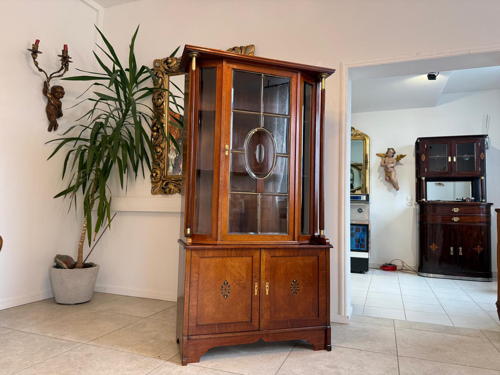 SALE Originale Jugendstil Säulenschrank Bücherschrank Vitrine Antiquität  D1151