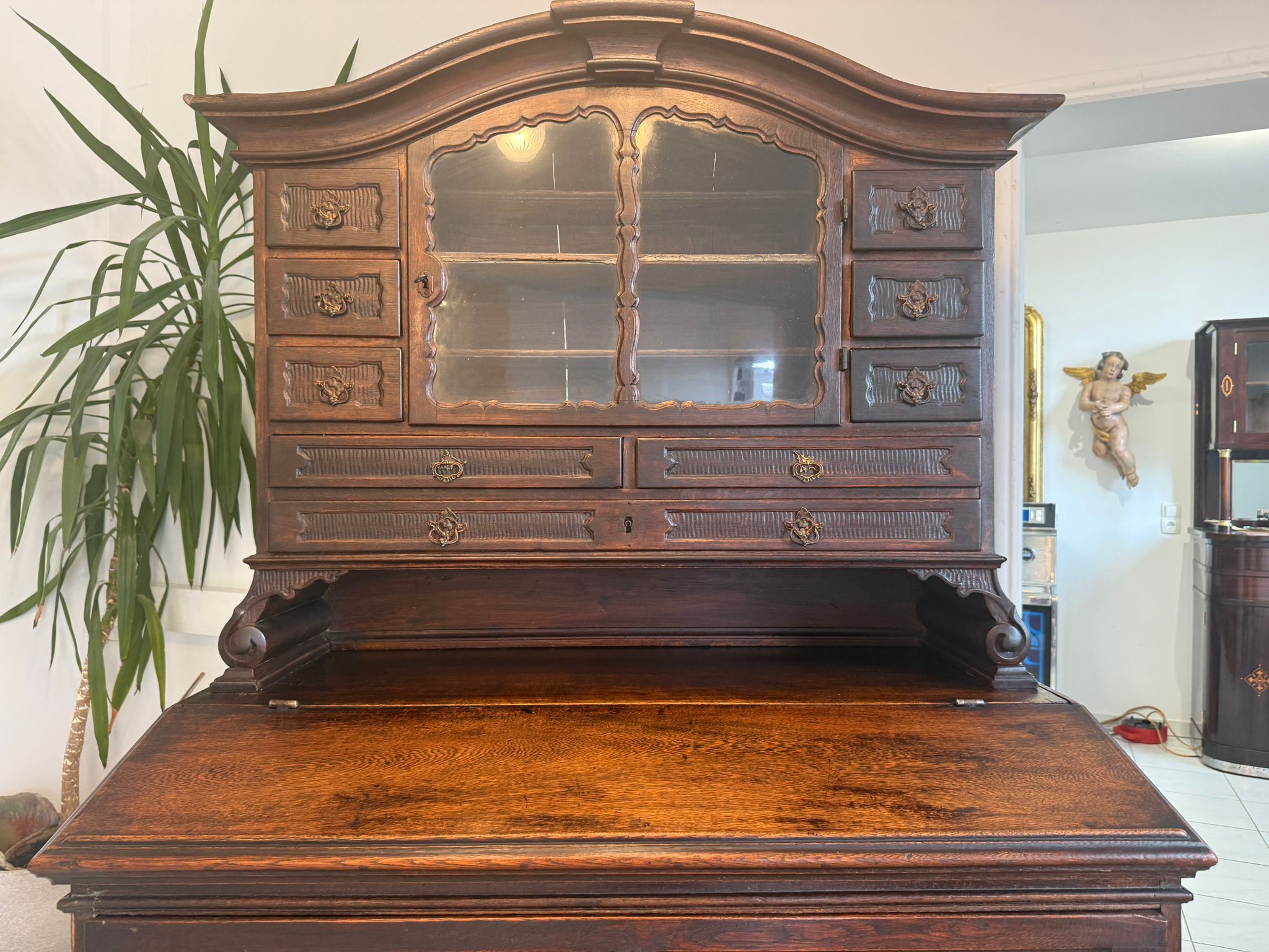 Barock Eichensekretär Aufsatzschrank Schreibsekretär Anqituität  D2377