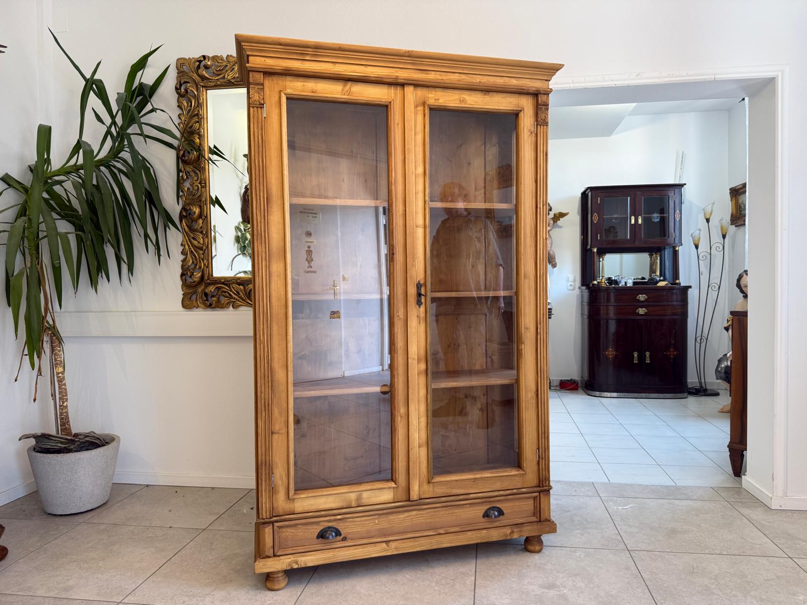 Antike Bauernvitrine Vitrine Naturholz Bücherschrank Alte Bauernmöbel D2707