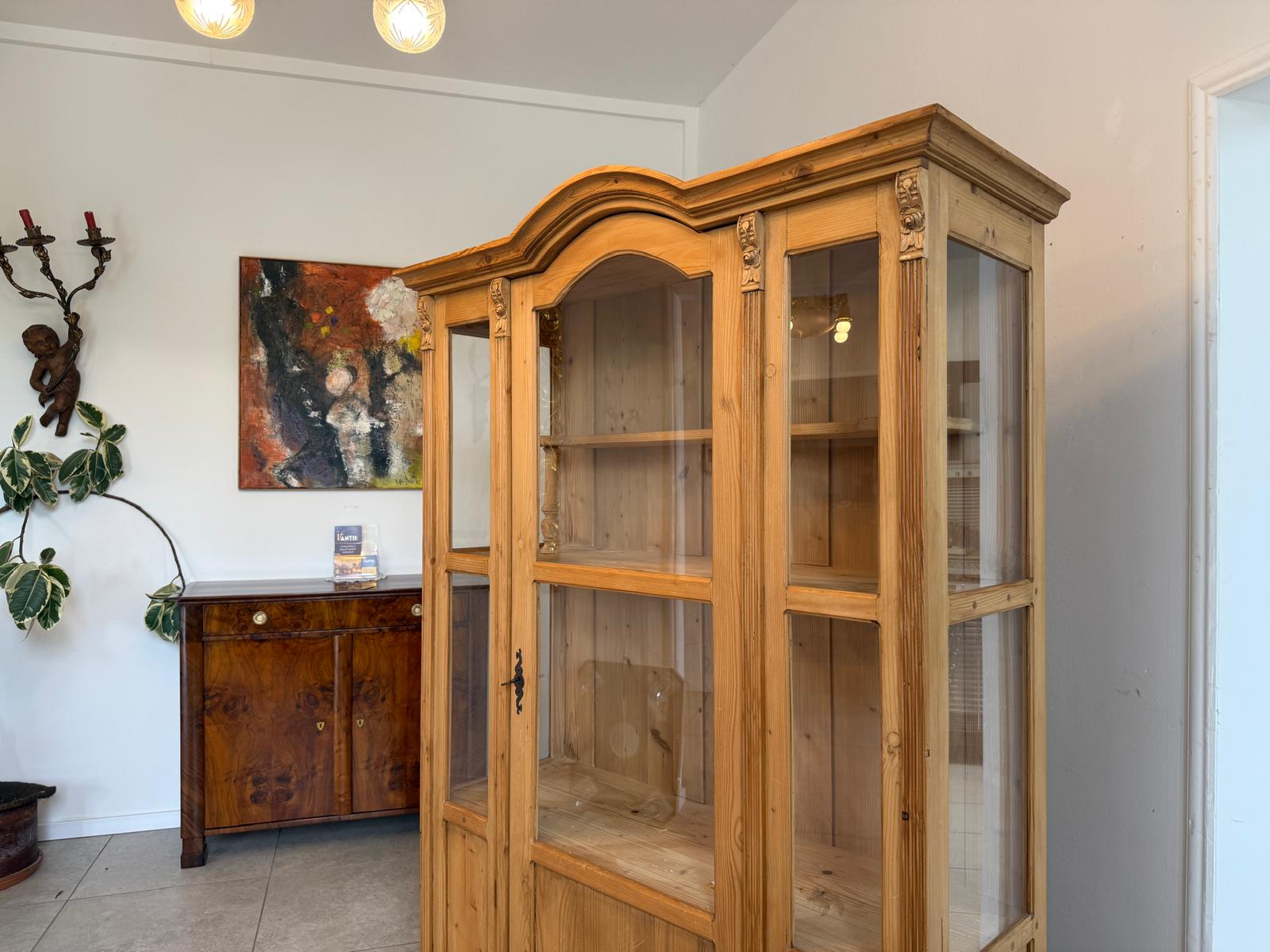 Bäuerliche Vitrine Bauernvitrine Bauernschrank Naturholz Bücherschrank D2579