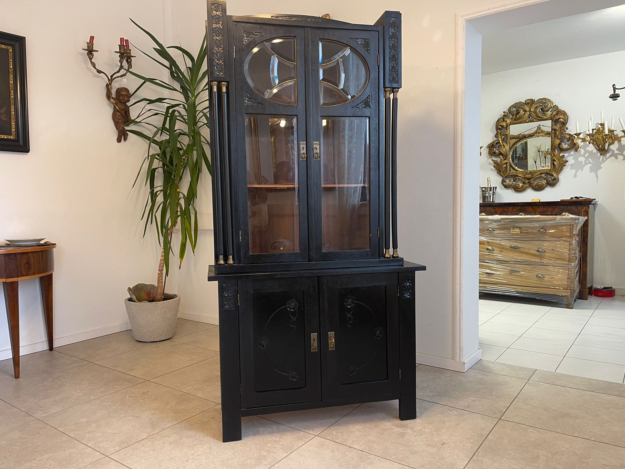 Schmale Originale Jugendstil Kredenz Bücherschrank Antiquität G1044