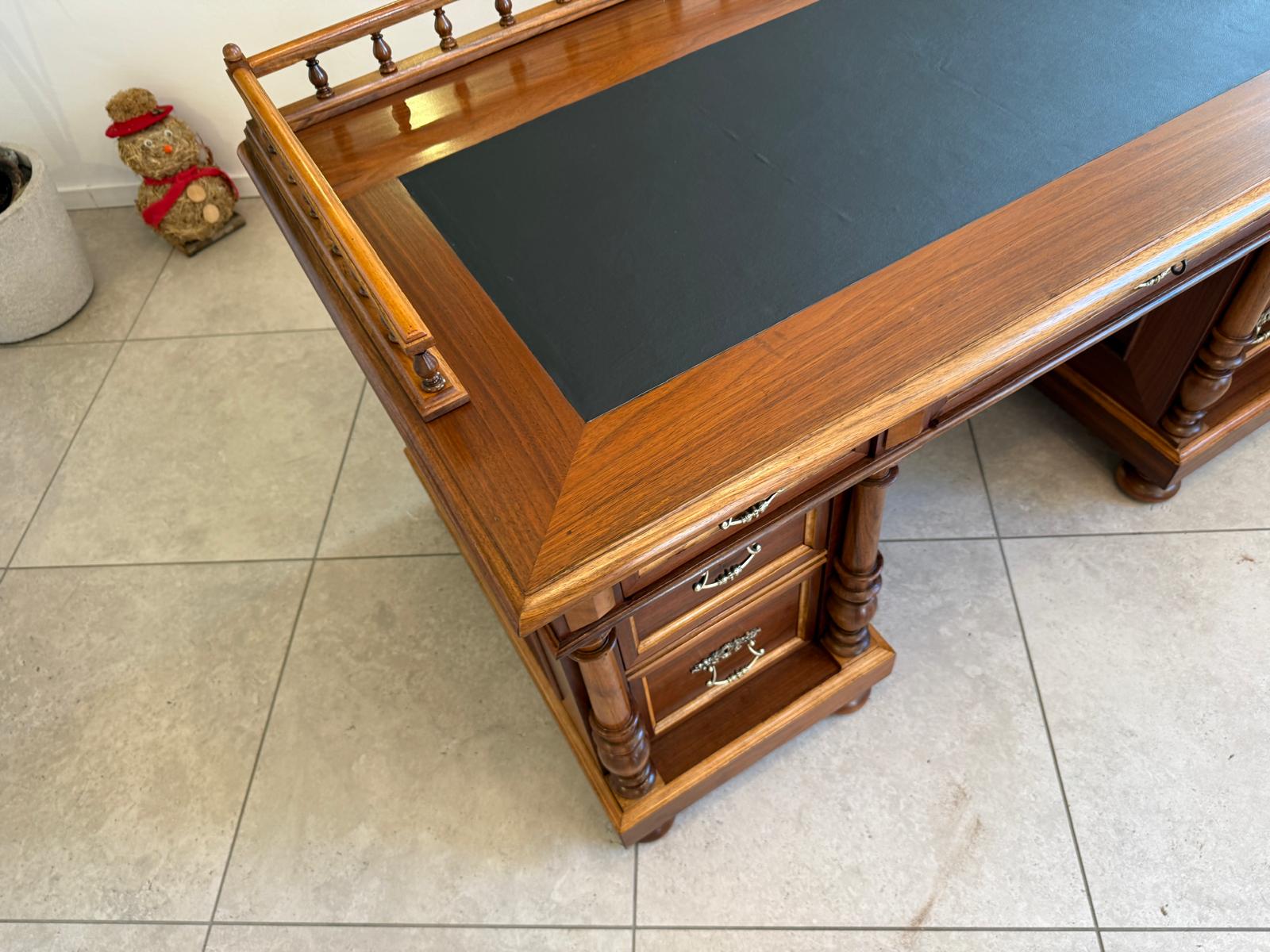 Restaurierter Original Gründerzeit Säulen Schreibtisch Sekretär Eichenholz / Nussholz  G2350