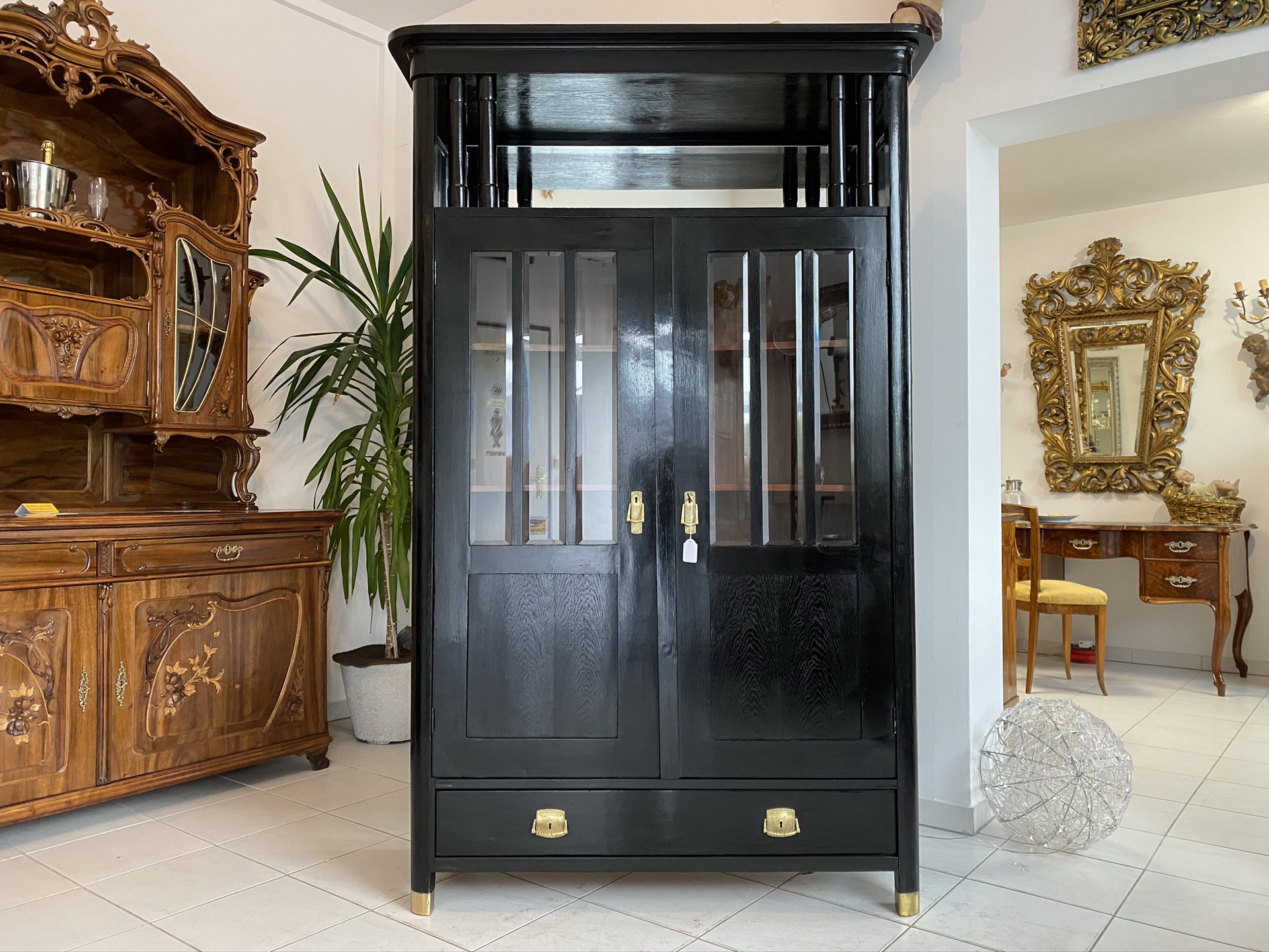 Jugendstil Vitrine Glasschrank Bücherschrank Bibliothekschrank D2587