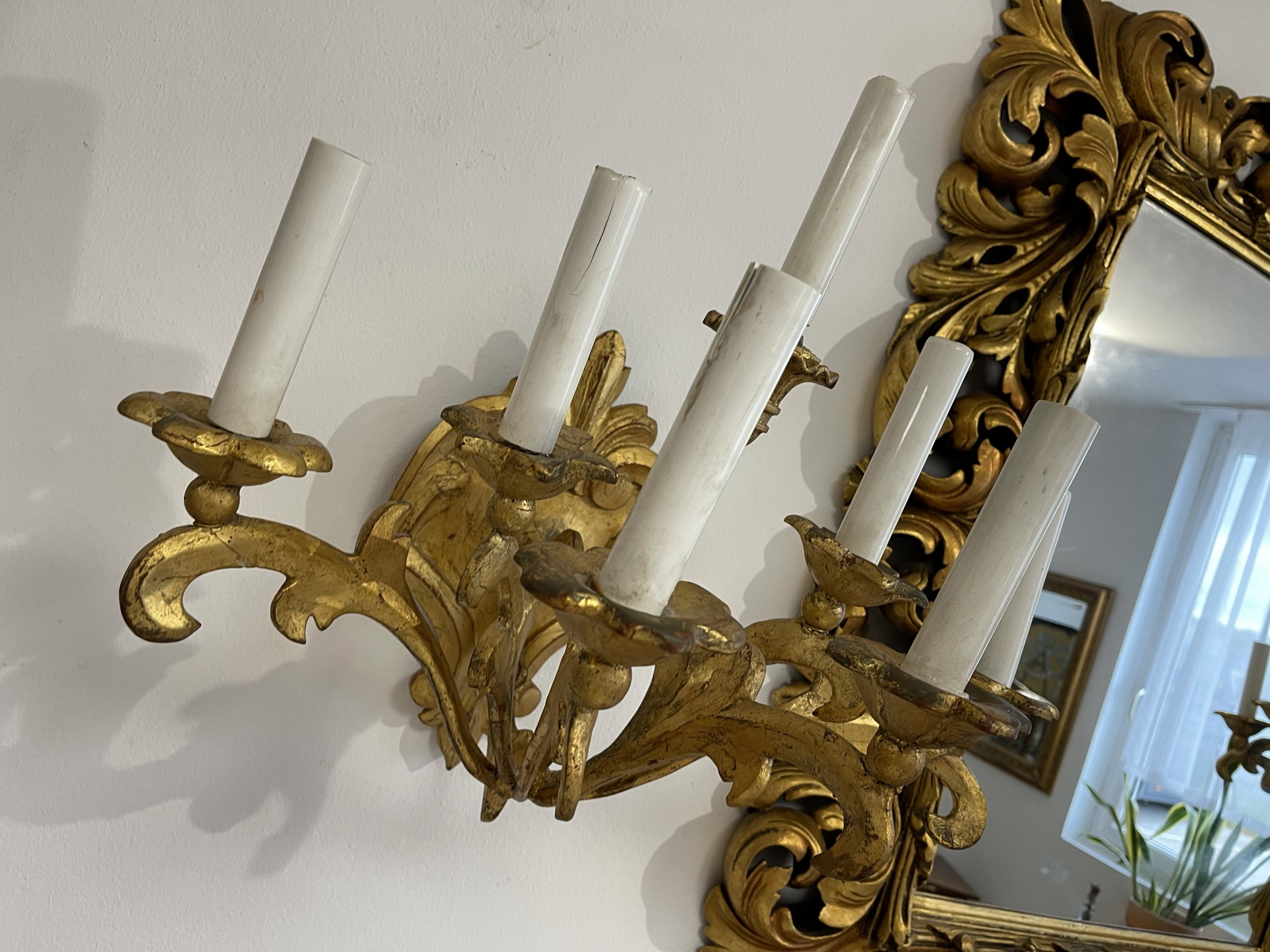 Biedermeierschreibtisch-Barocktisch_349 originale 2 Barock Wandleuchter Holzwandleuchter Barockleuchter A3204