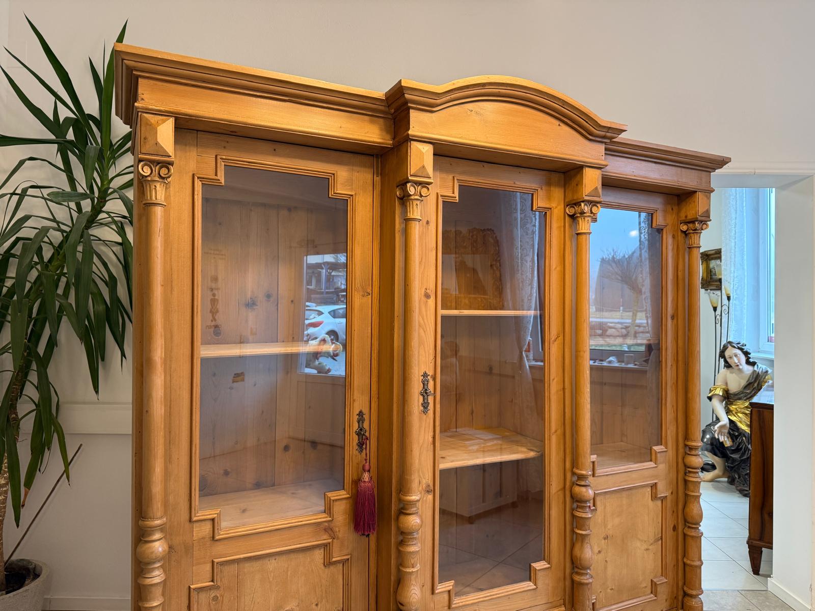 Originale Vitrine Säulen Glasvitrine Bücherschrank Bauernvitrine Antik Bauernkasten D1157