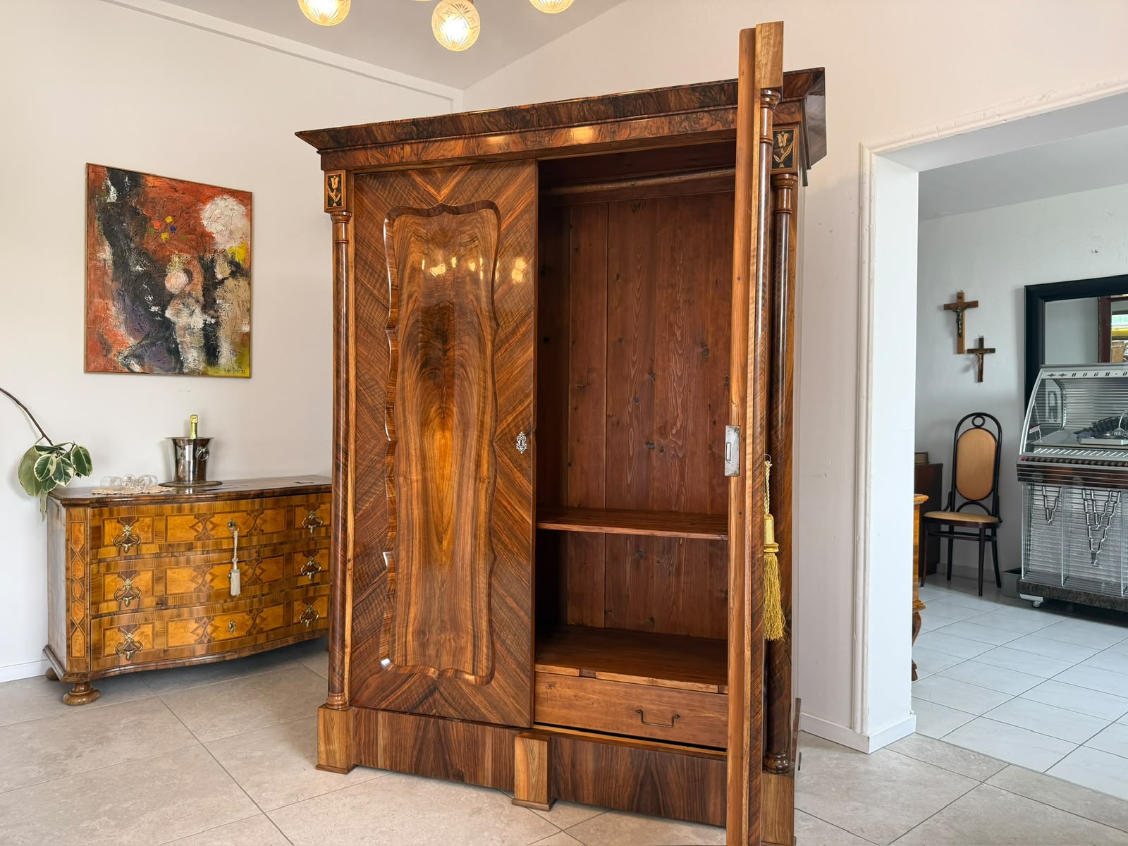  Empire Säulen Hallenschrank Restauriert Antik Antiquität Restauriert D2683