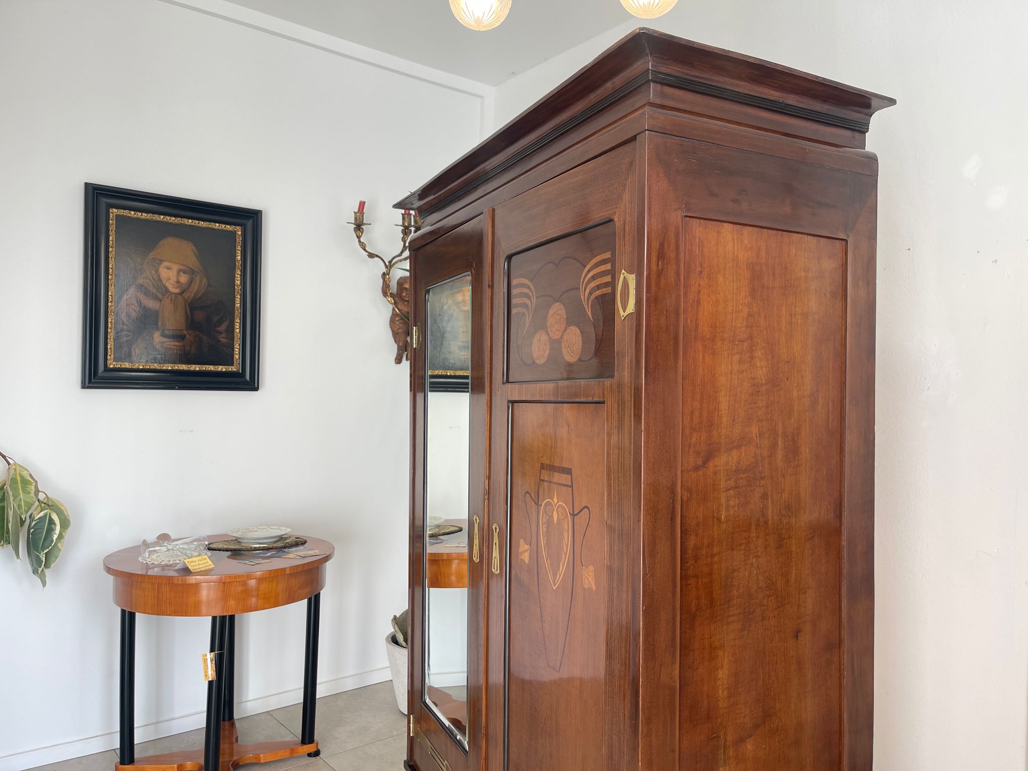 Traum Jugendstil Bücherschrank Spiegelschrank Marketiert Antiquität G1295