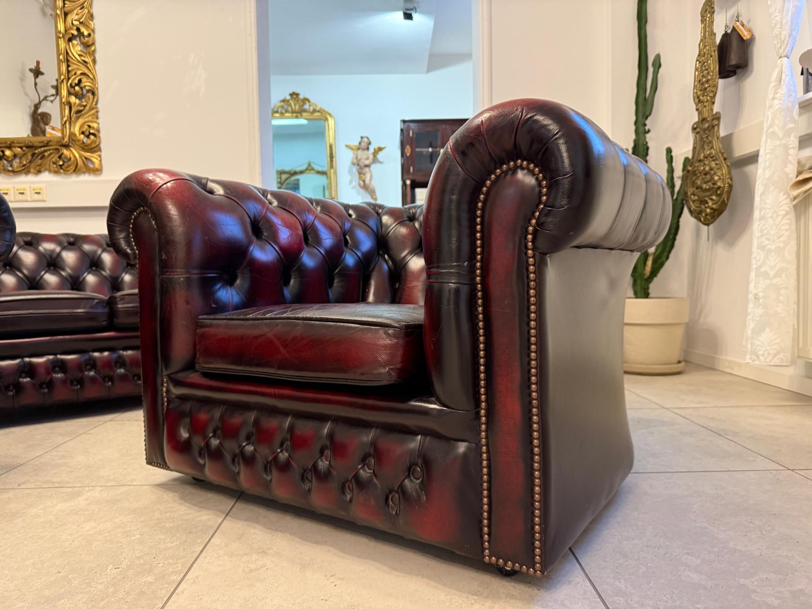 3er Ensemble Chesterfield Sofa Clubfauteuils Cultmöbel Antik D1027
