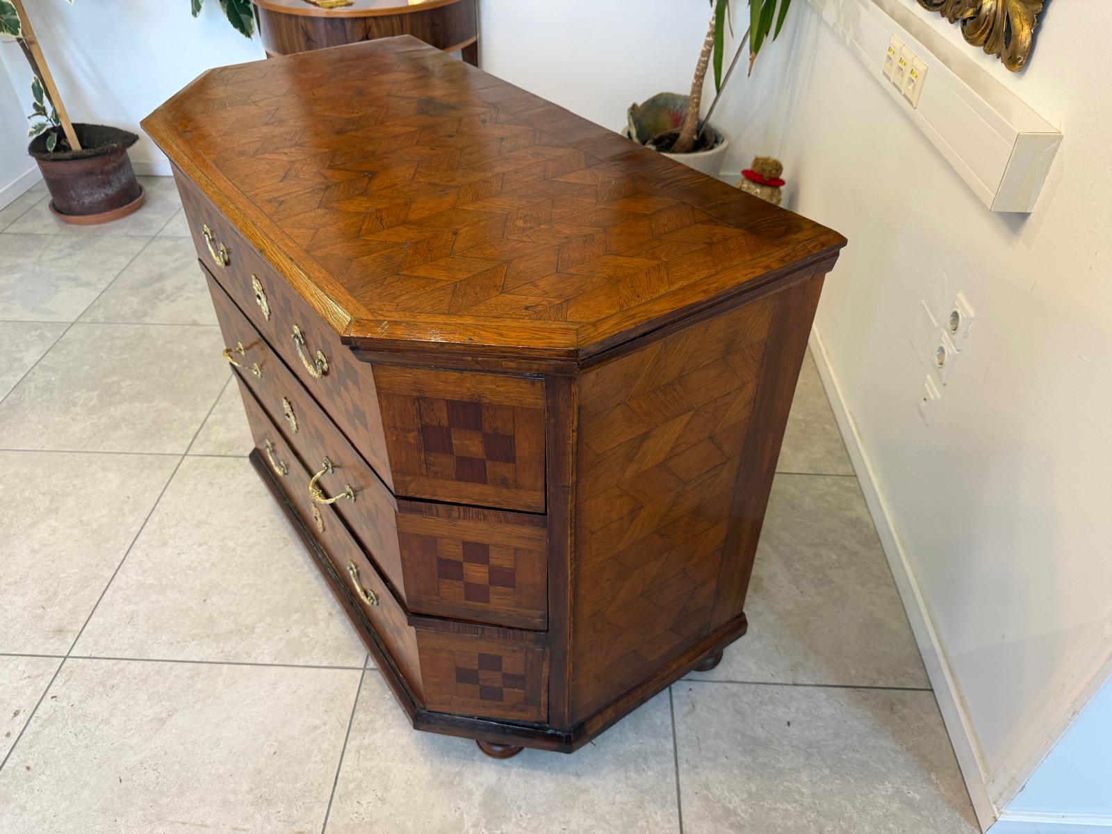 Barock Kommode Eichenholz 1820 Obstholz Marketerien Antiquität Eichenholz  G2368