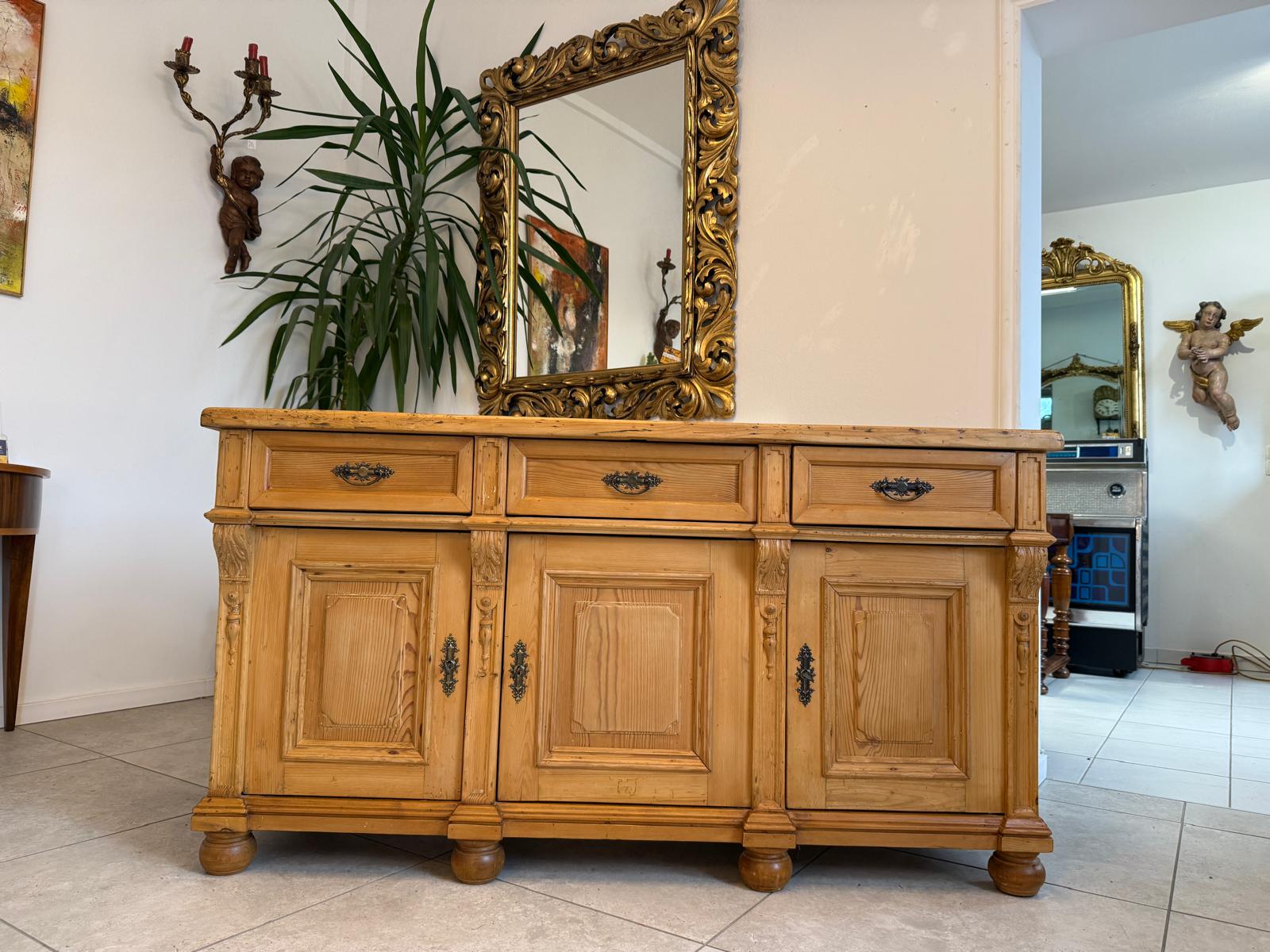 Bäuerliche Gründerzeit Anrichte Antik Kommode Naturholz Weichholz D1060