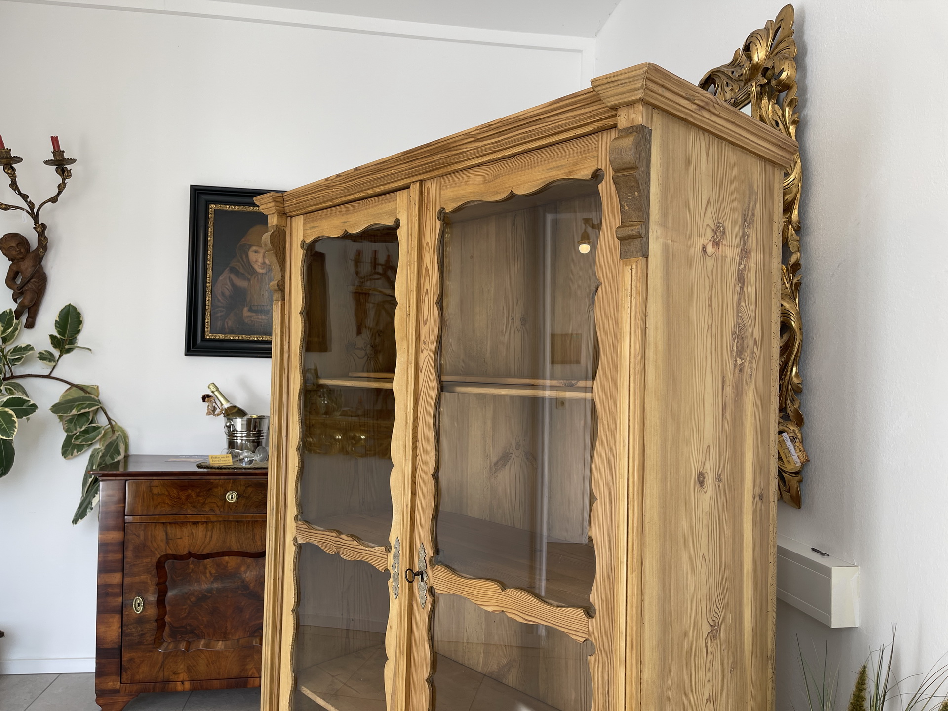 Bauernschrank_139icKzWhHOdnnPD Biedermeier Vitrine Naturholz Bücherschrank Bauernschrank A4249
